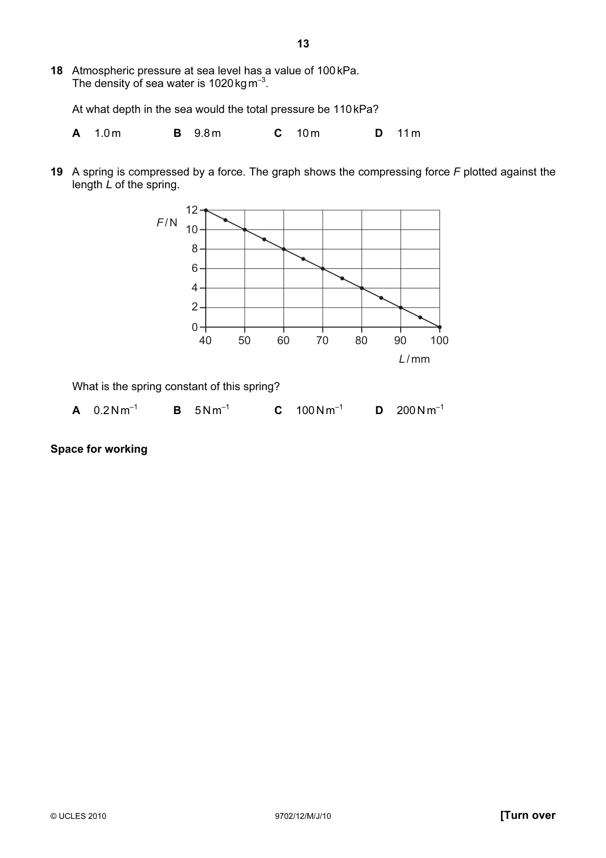 Cambridge A Level Physics 9702 2010 May/June Paper 1 · Variant 2 question paper, page 13 of 24