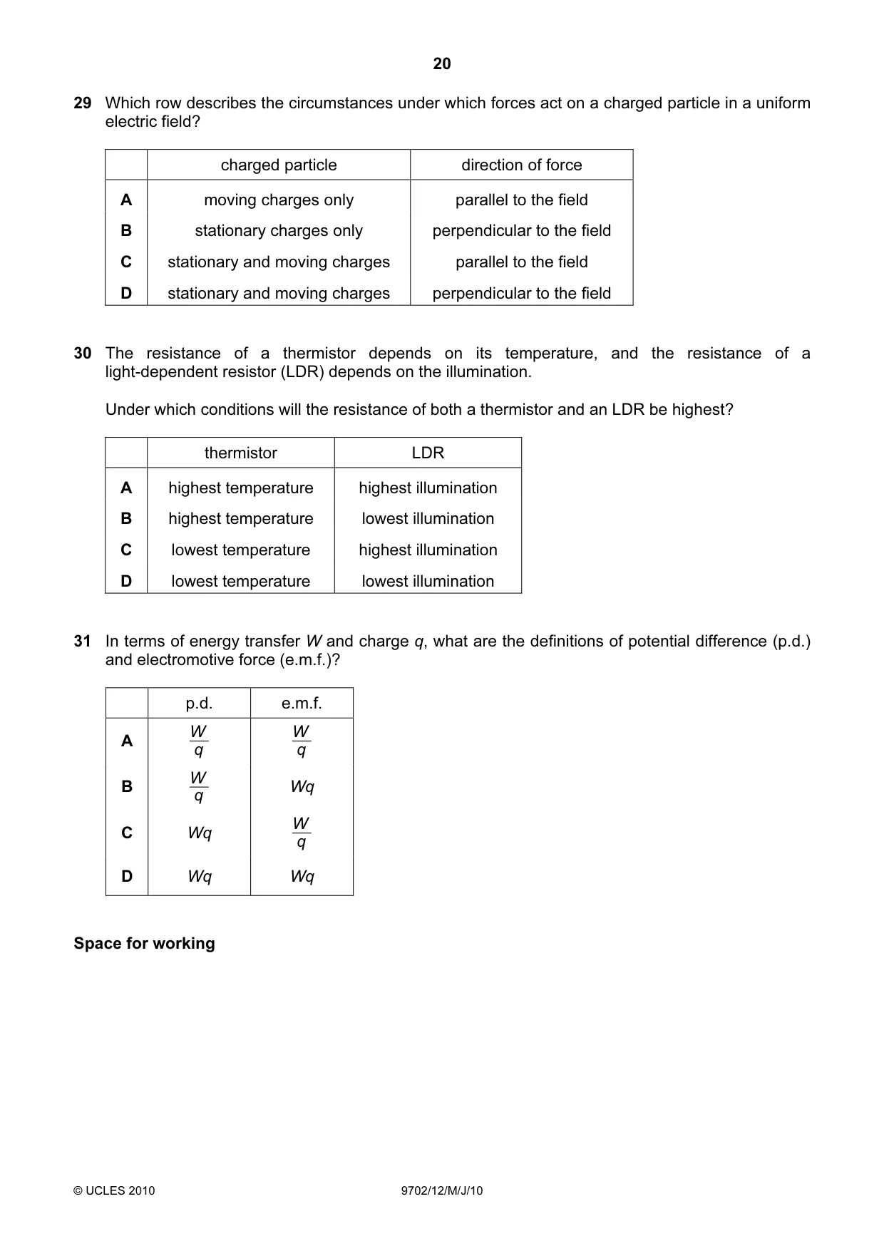 Cambridge A Level Physics 9702 2010 May/June Paper 1 · Variant 2 question paper, page 20 of 24