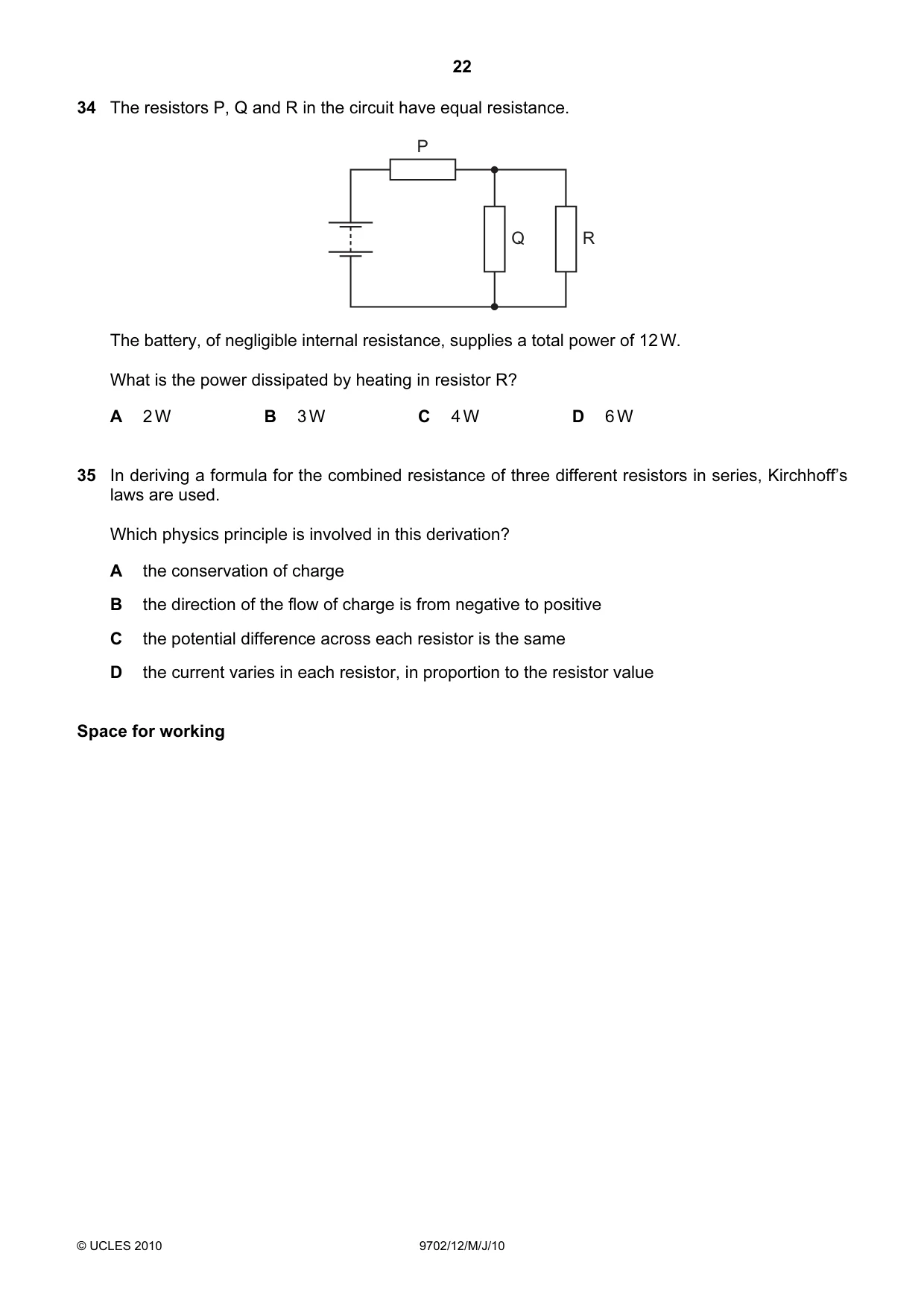 Cambridge A Level Physics 9702 2010 May/June Paper 1 · Variant 2 question paper, page 22 of 24