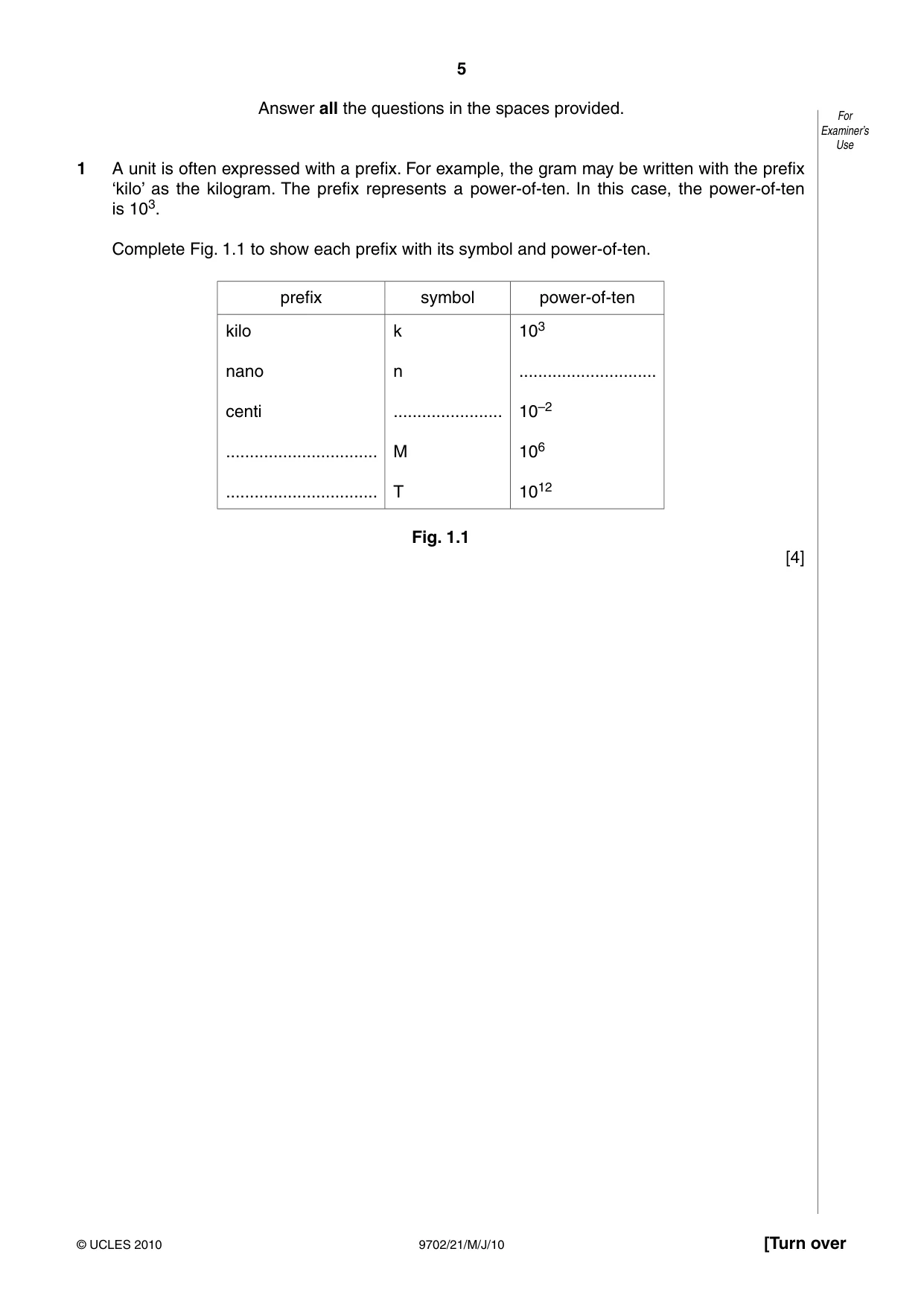 Cambridge A Level Physics 9702 2010 May/June Paper 2 · Variant 1 question paper, page 5 of 20