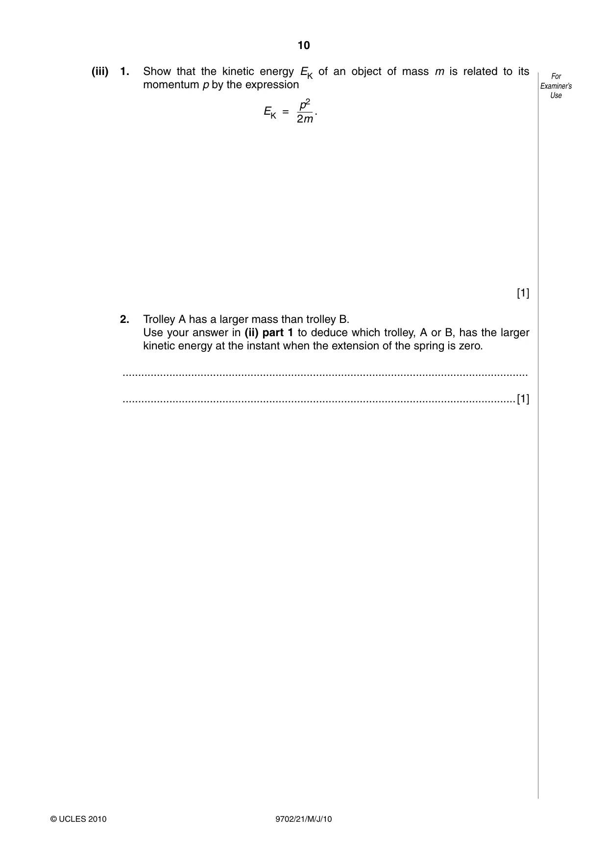 Cambridge A Level Physics 9702 2010 May/June Paper 2 · Variant 1 question paper, page 10 of 20