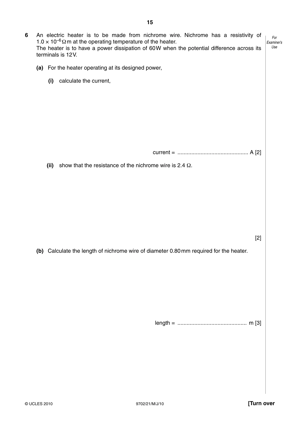 Cambridge A Level Physics 9702 2010 May/June Paper 2 · Variant 1 question paper, page 15 of 20