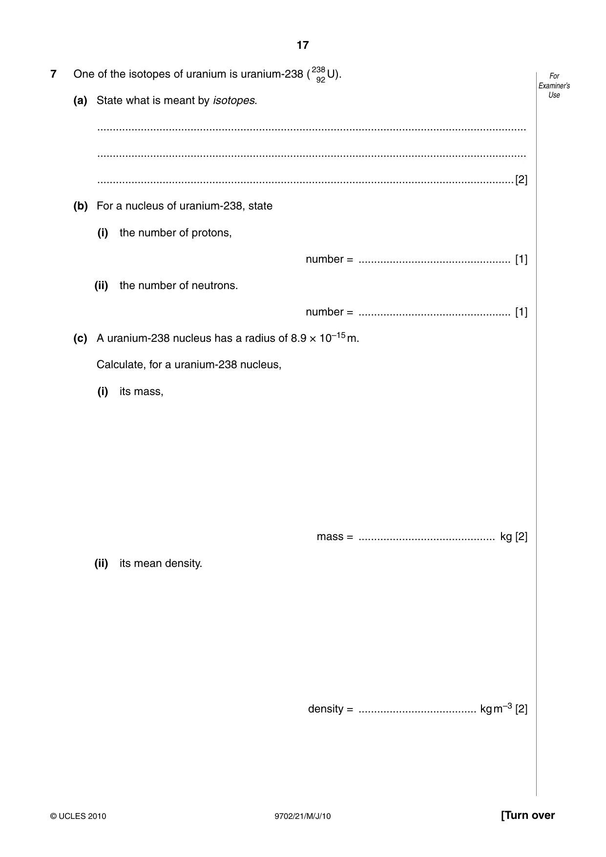 Cambridge A Level Physics 9702 2010 May/June Paper 2 · Variant 1 question paper, page 17 of 20
