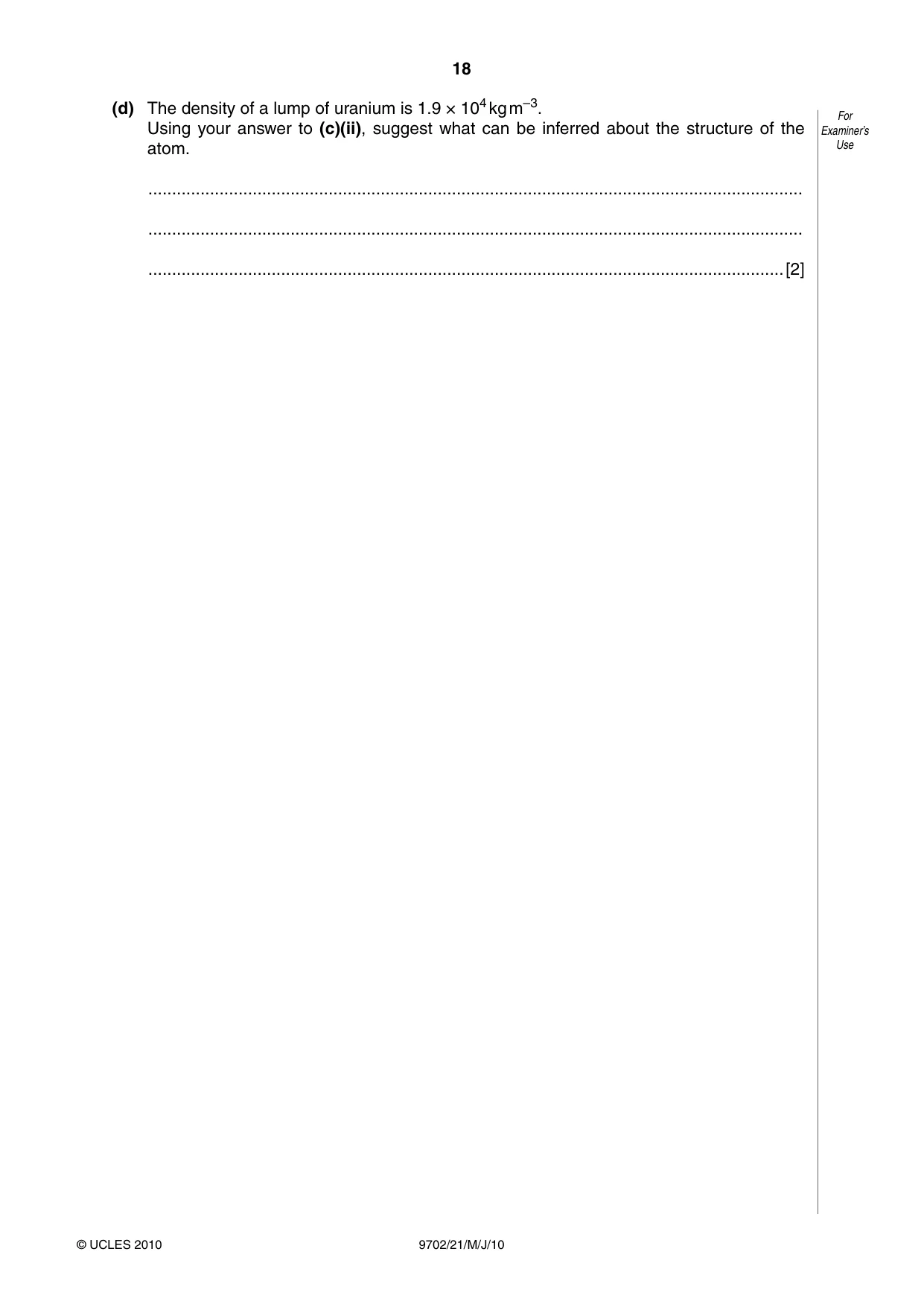 Cambridge A Level Physics 9702 2010 May/June Paper 2 · Variant 1 question paper, page 18 of 20