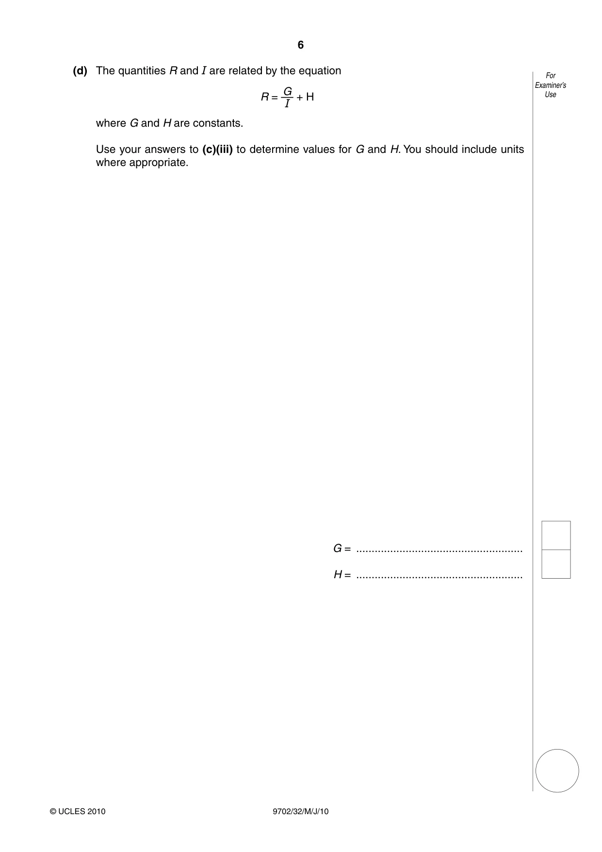 Cambridge A Level Physics 9702 2010 May/June Paper 3 · Variant 2 question paper, page 6 of 12