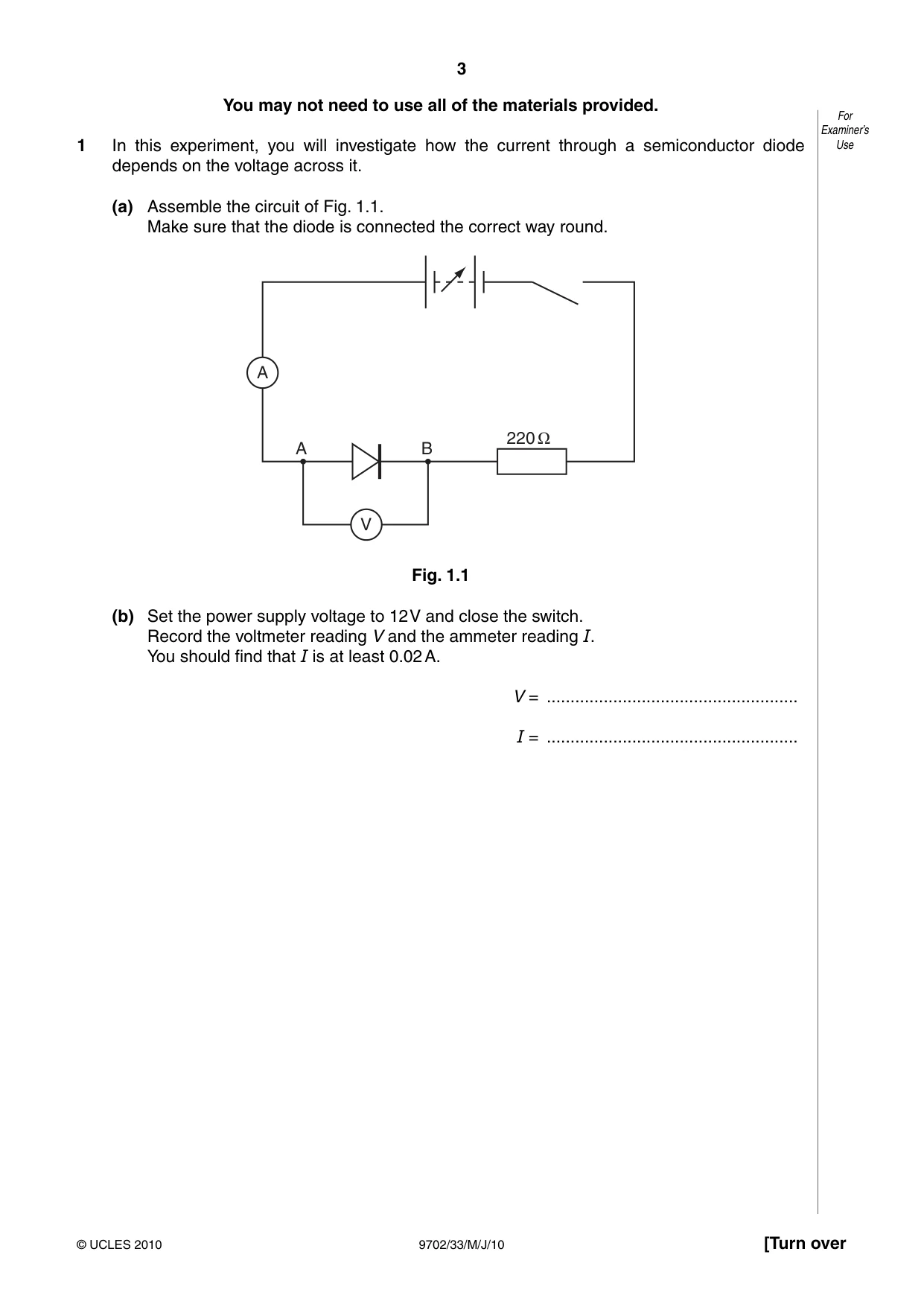 Cambridge A Level Physics 9702 2010 May/June Paper 3 · Variant 3 question paper, page 3 of 12