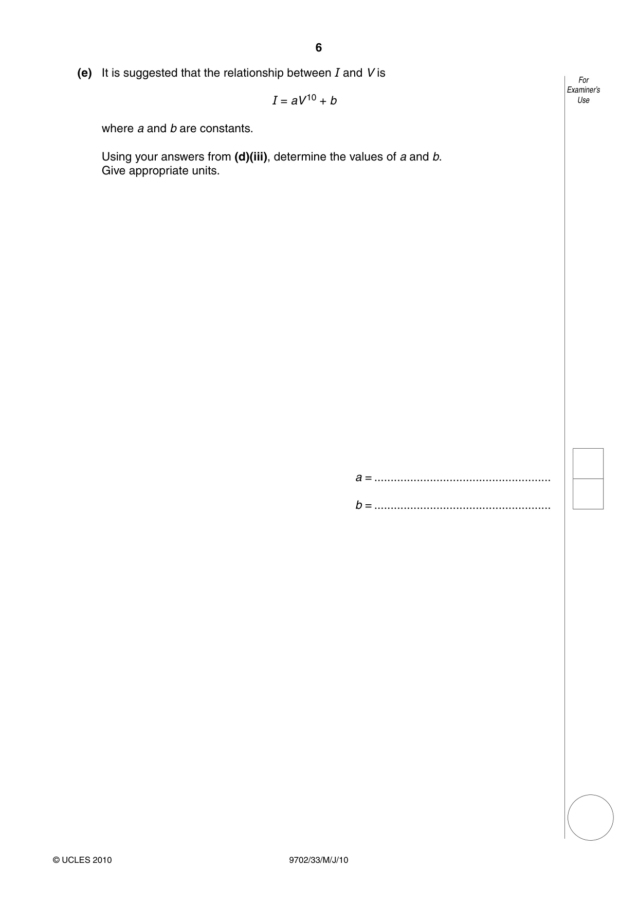 Cambridge A Level Physics 9702 2010 May/June Paper 3 · Variant 3 question paper, page 6 of 12