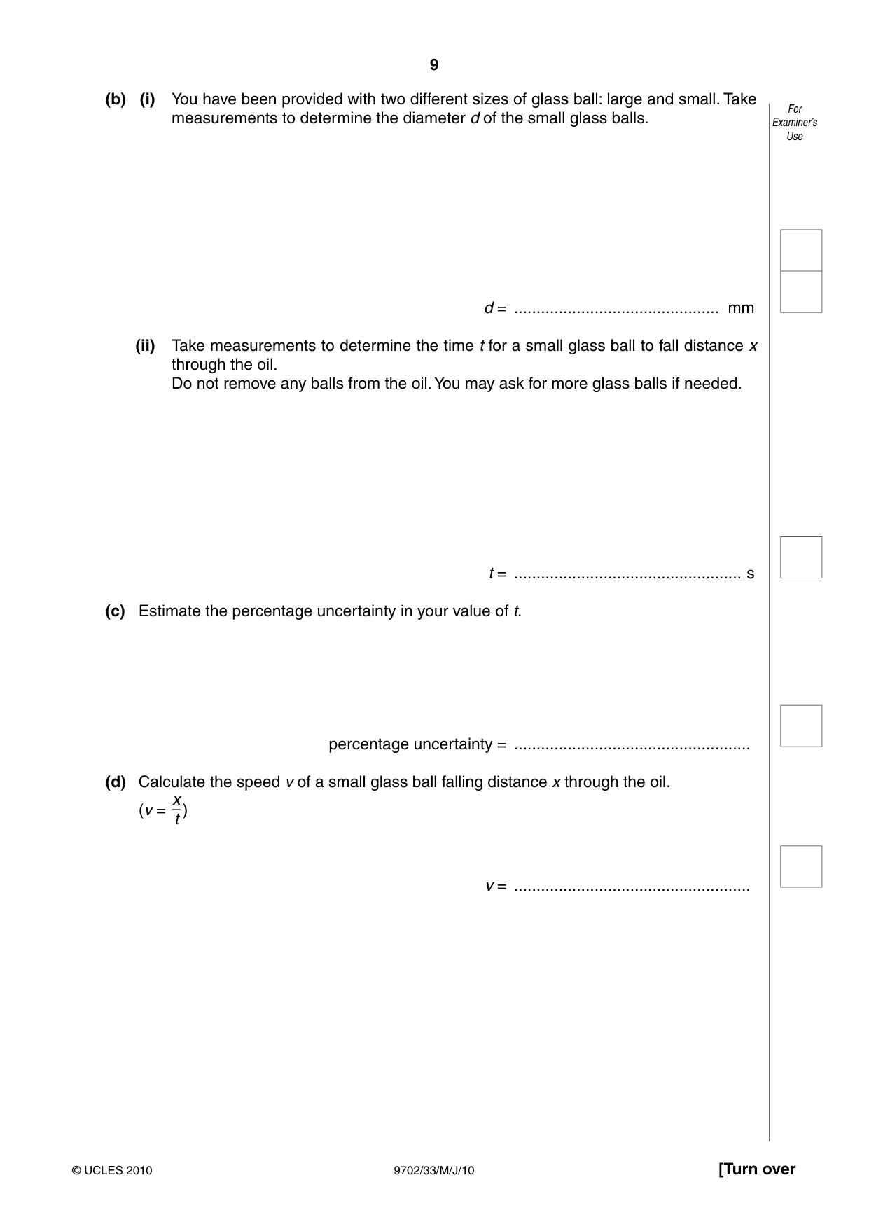 Cambridge A Level Physics 9702 2010 May/June Paper 3 · Variant 3 question paper, page 9 of 12
