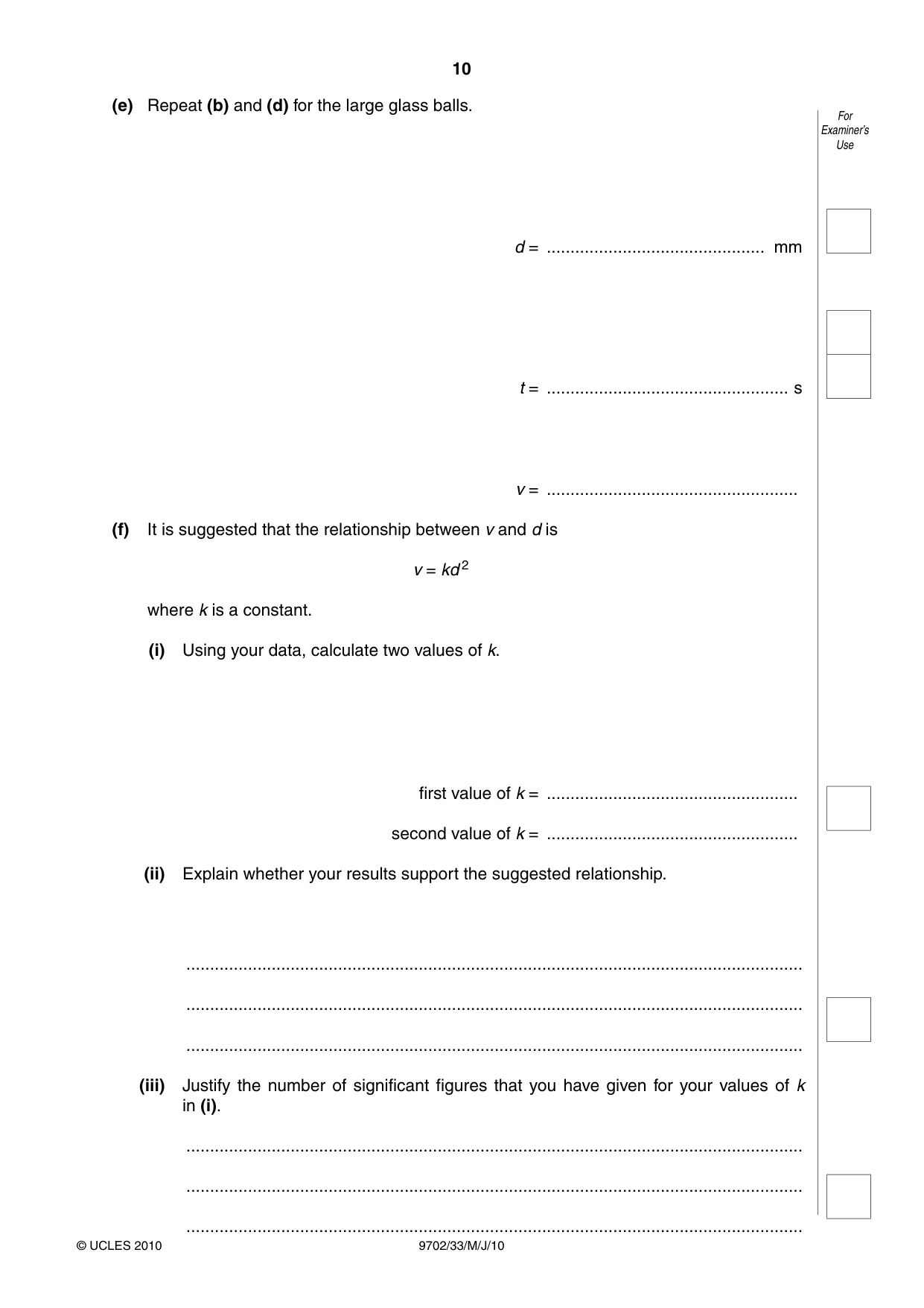 Cambridge A Level Physics 9702 2010 May/June Paper 3 · Variant 3 question paper, page 10 of 12