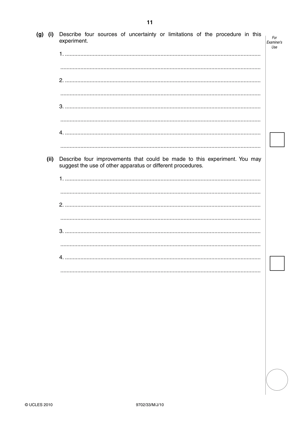 Cambridge A Level Physics 9702 2010 May/June Paper 3 · Variant 3 question paper, page 11 of 12