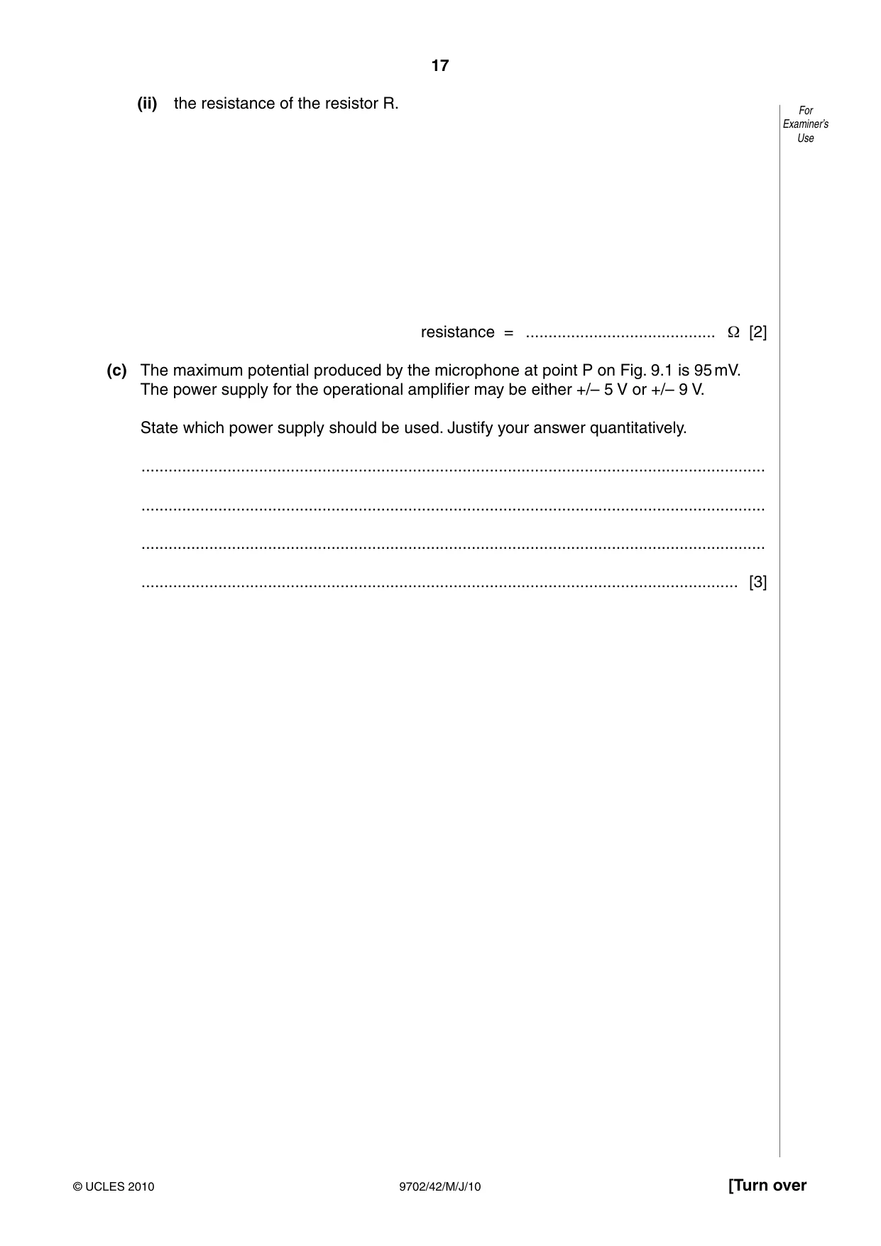 Cambridge A Level Physics 9702 2010 May/June Paper 4 · Variant 2 question paper, page 17 of 20
