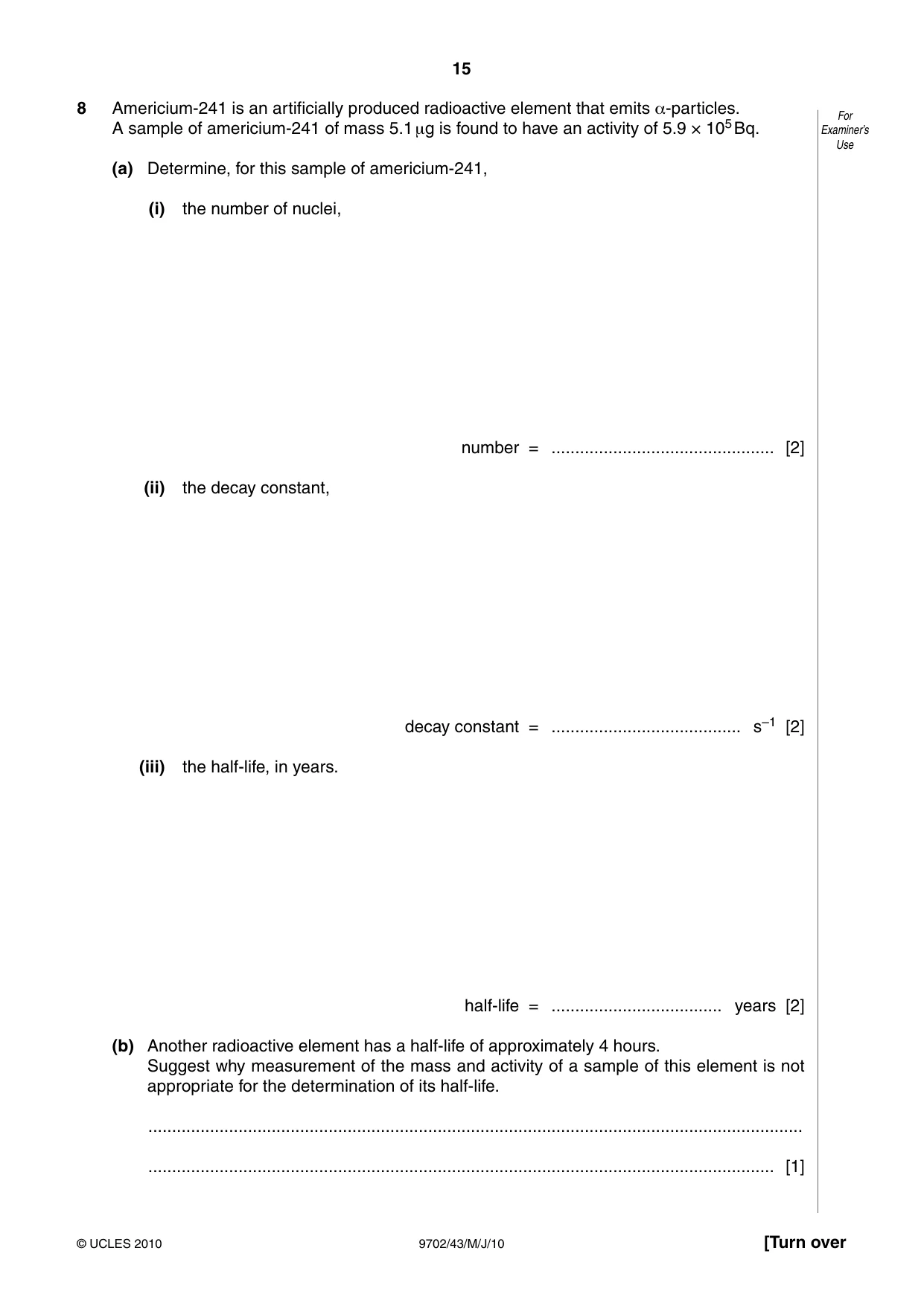 Cambridge A Level Physics 9702 2010 May/June Paper 4 · Variant 3 question paper, page 15 of 20