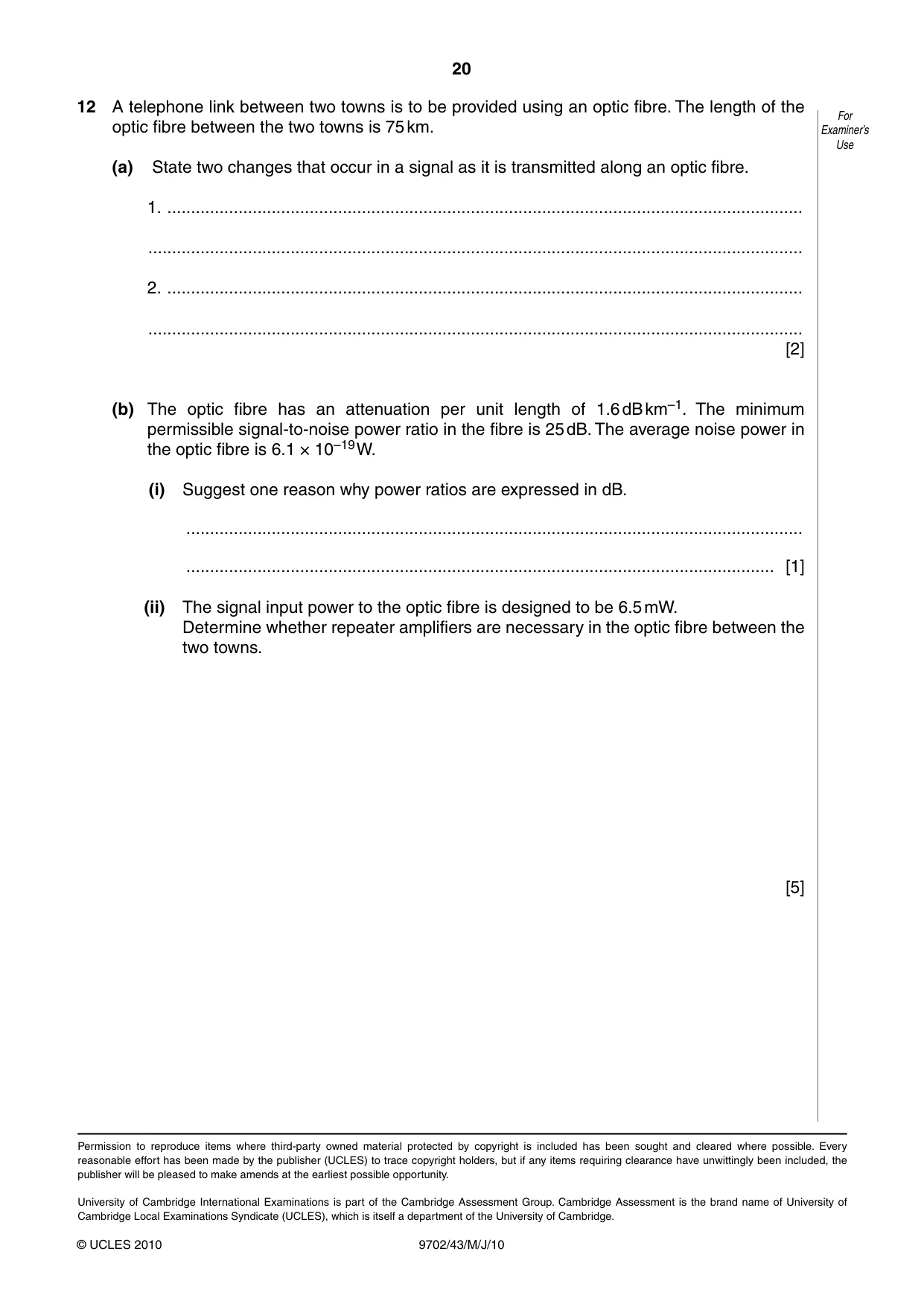 Cambridge A Level Physics 9702 2010 May/June Paper 4 · Variant 3 question paper, page 20 of 20