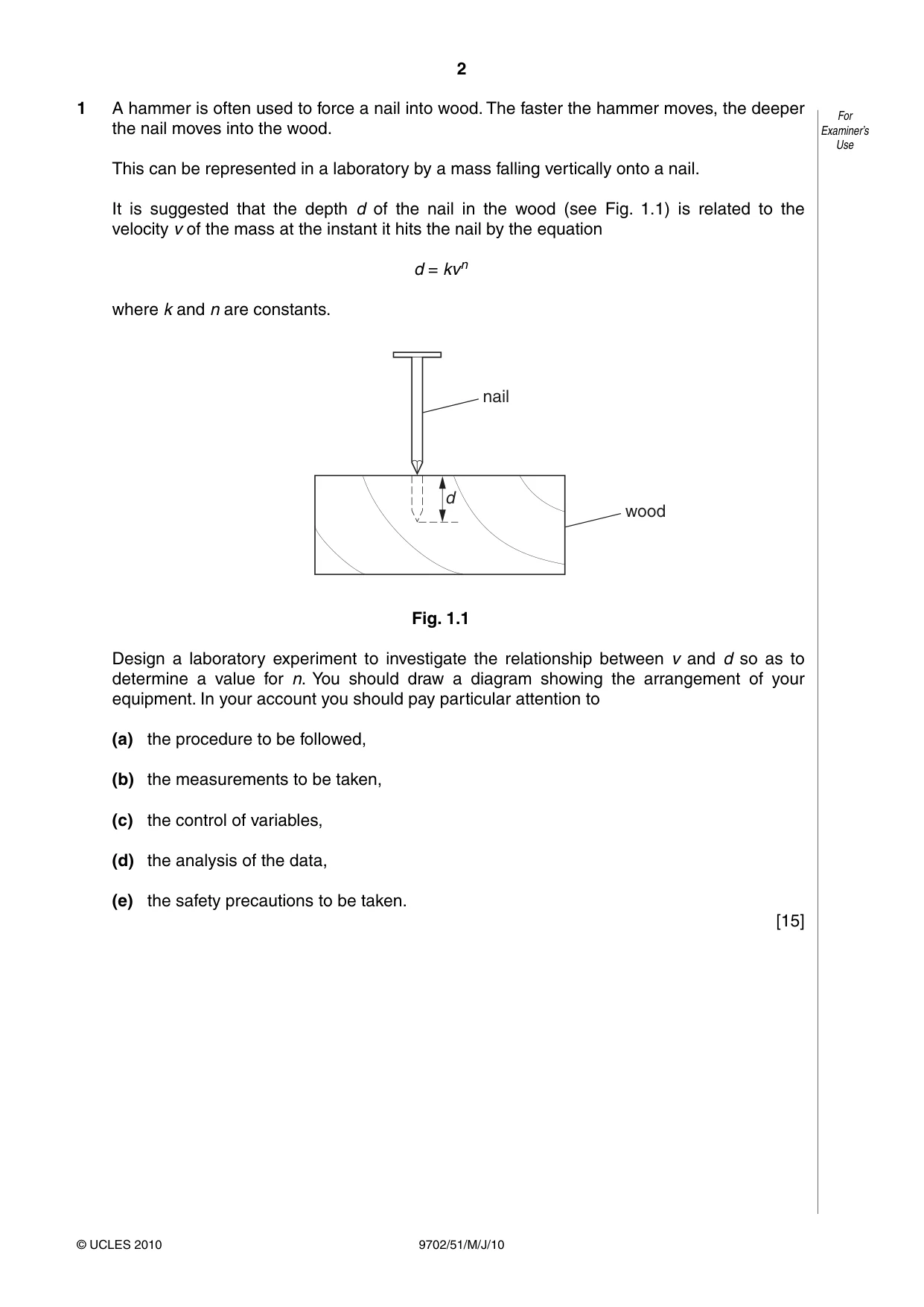 Cambridge A Level Physics 9702 2010 May/June Paper 5 · Variant 1 question paper, page 2 of 8