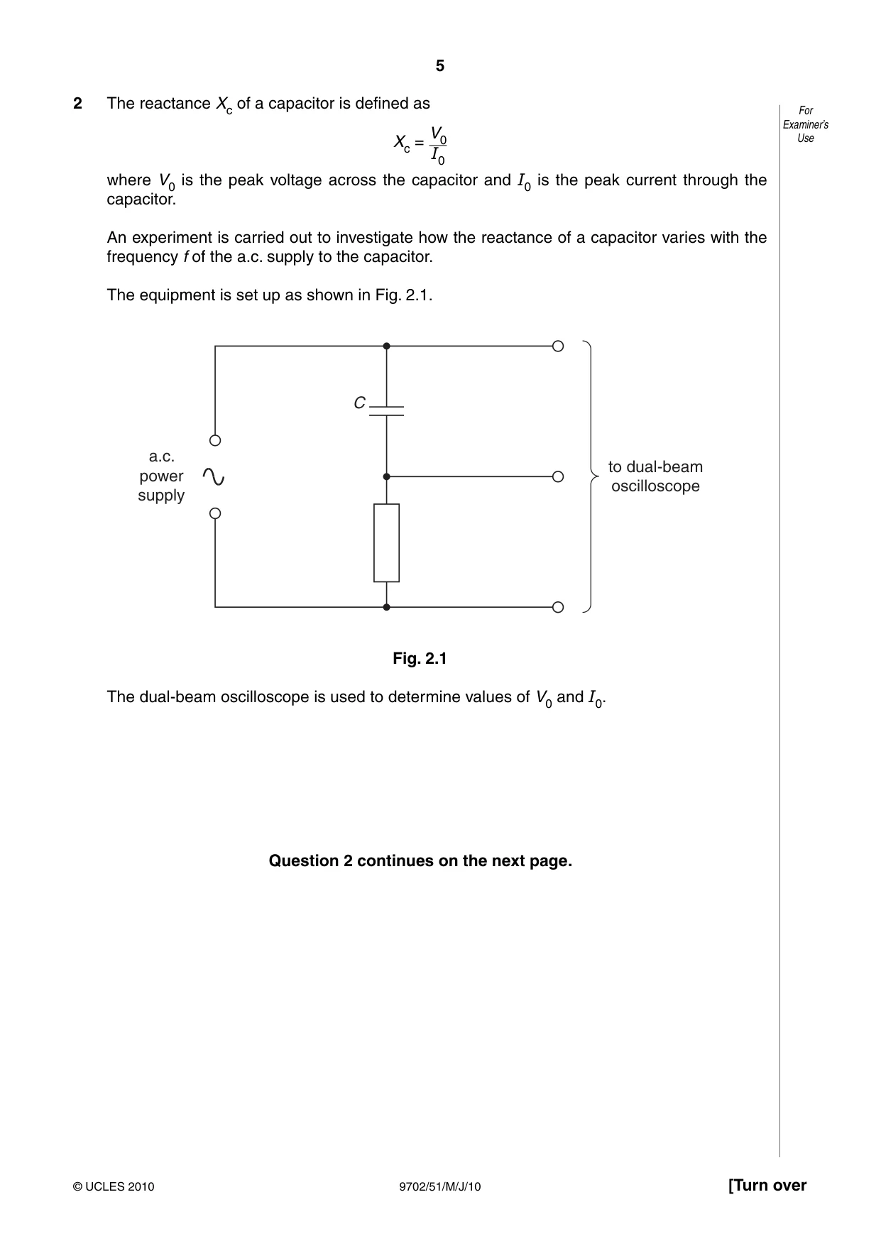 Cambridge A Level Physics 9702 2010 May/June Paper 5 · Variant 1 question paper, page 5 of 8