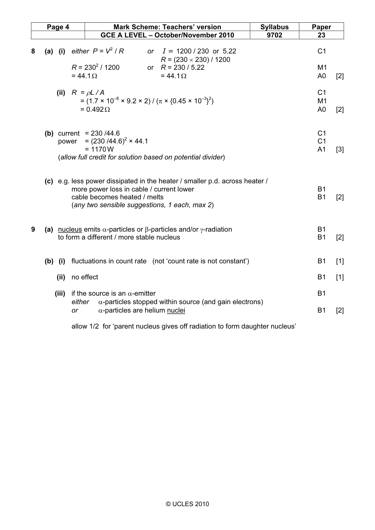 Mark scheme, page 4 of 4