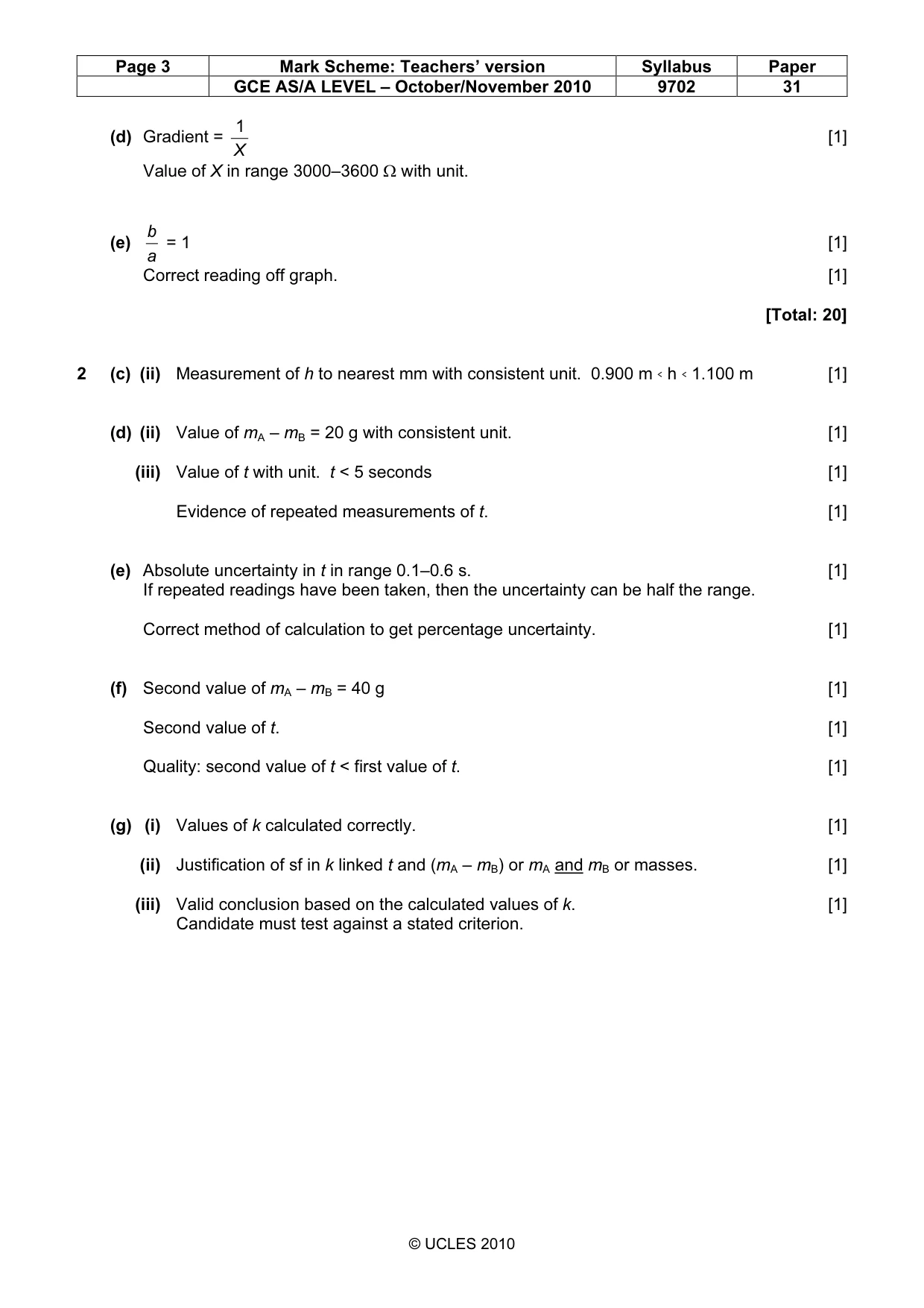 Mark scheme, page 3 of 4