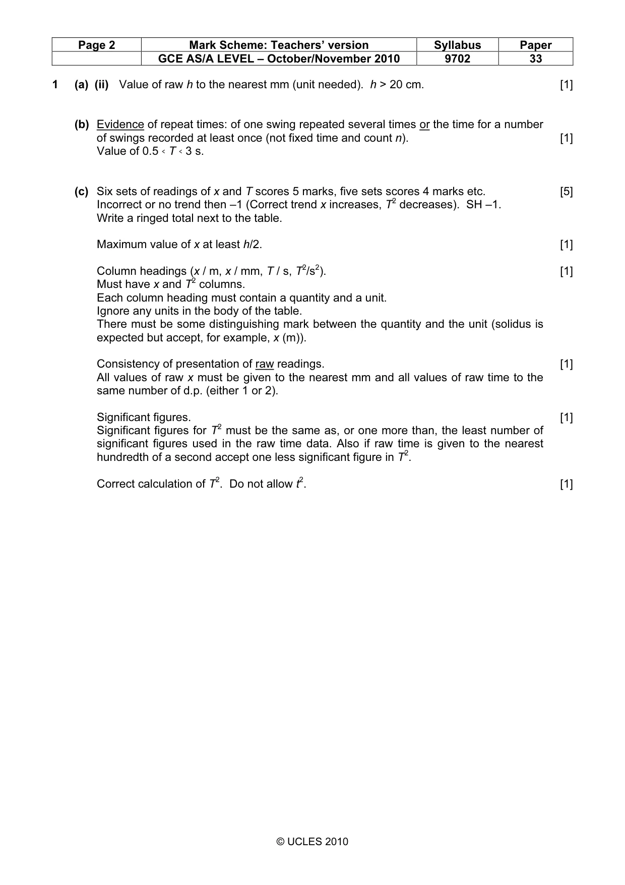 Mark scheme, page 2 of 5