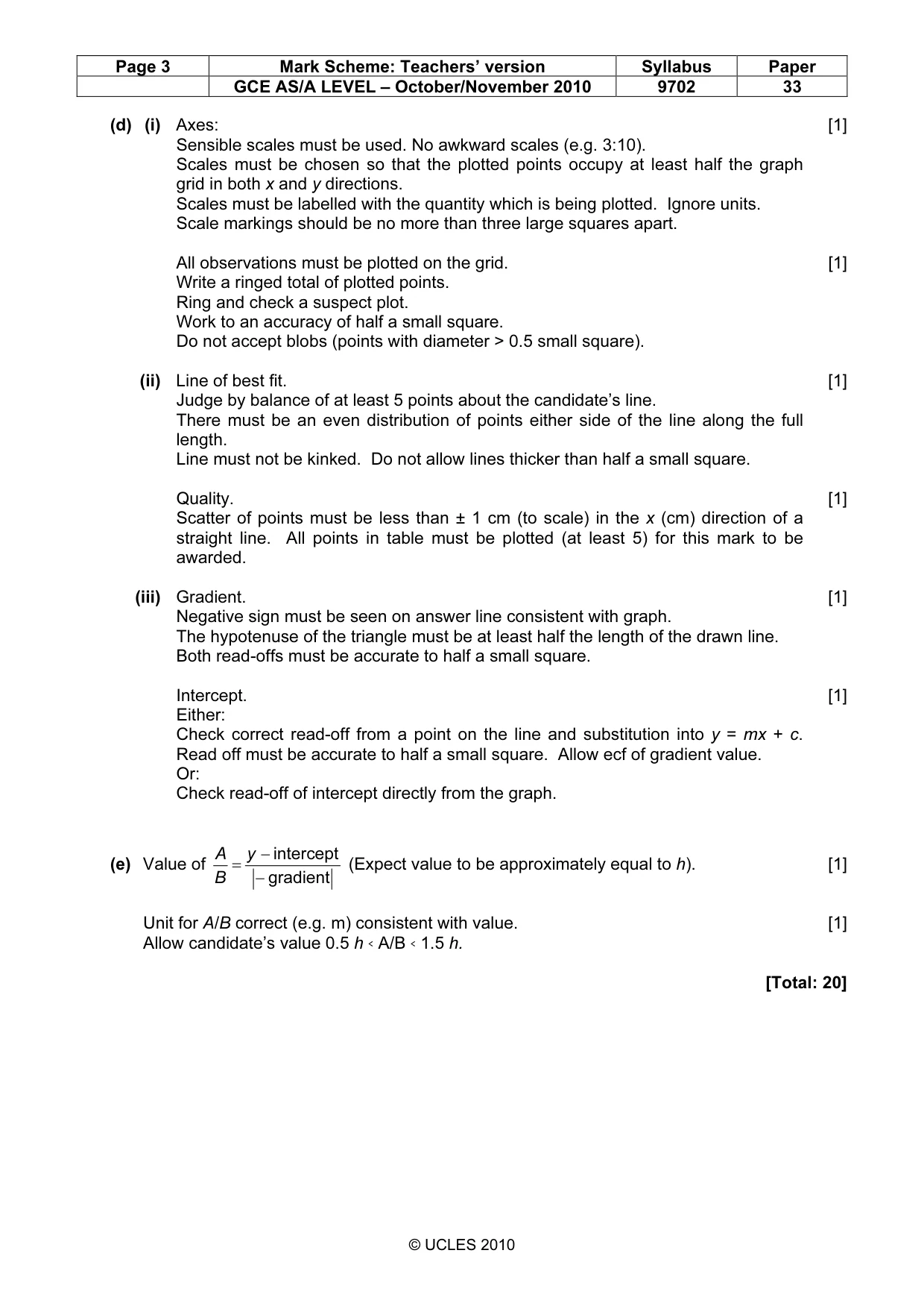 Mark scheme, page 3 of 5