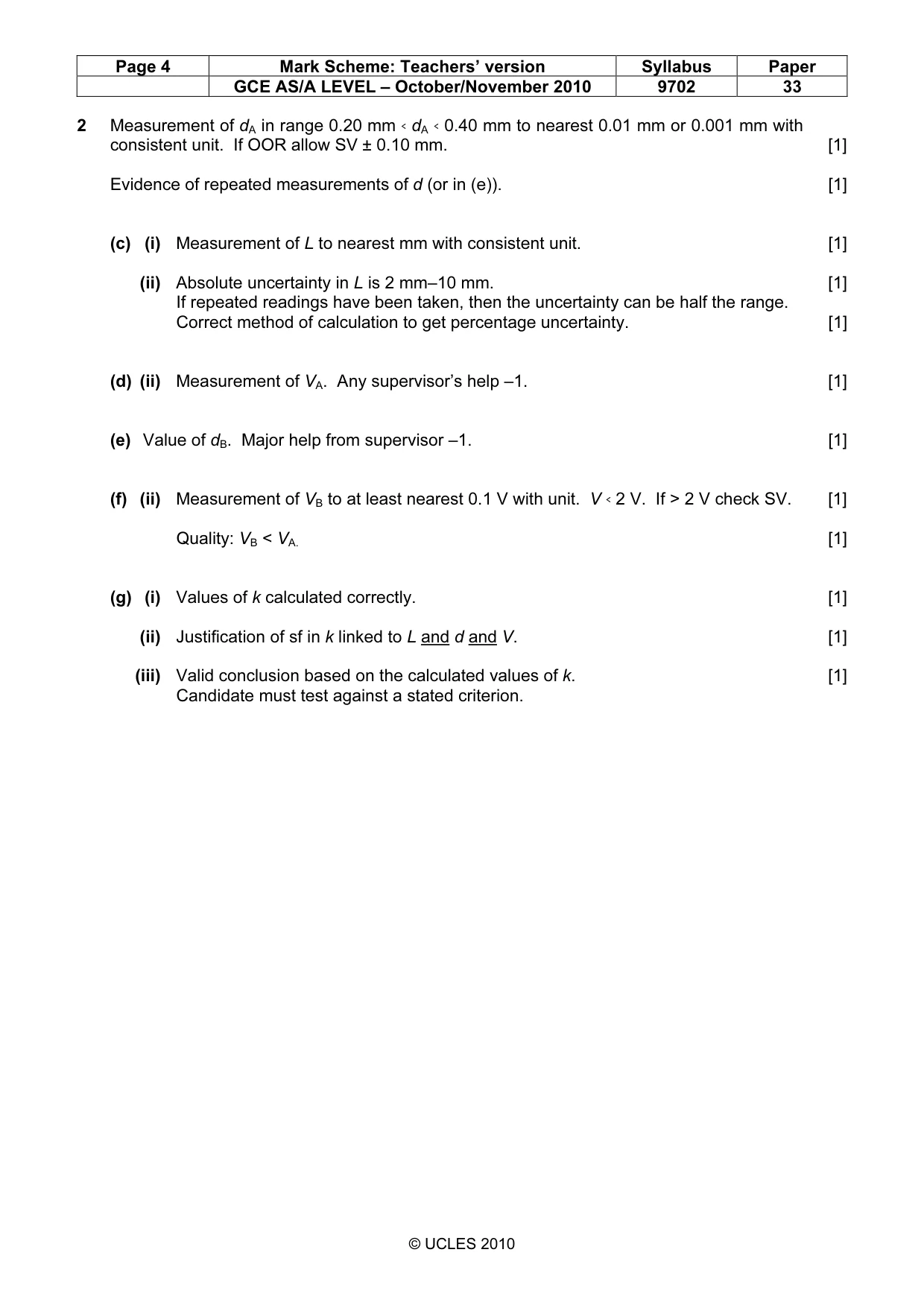 Mark scheme, page 4 of 5