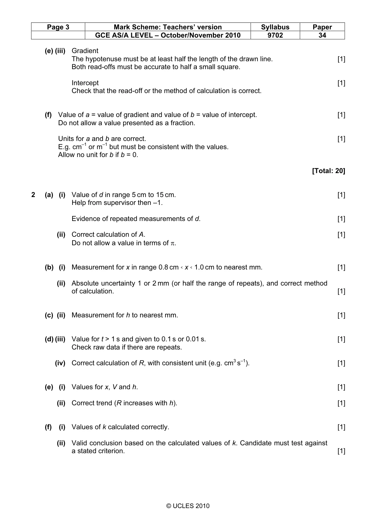 Mark scheme, page 3 of 4
