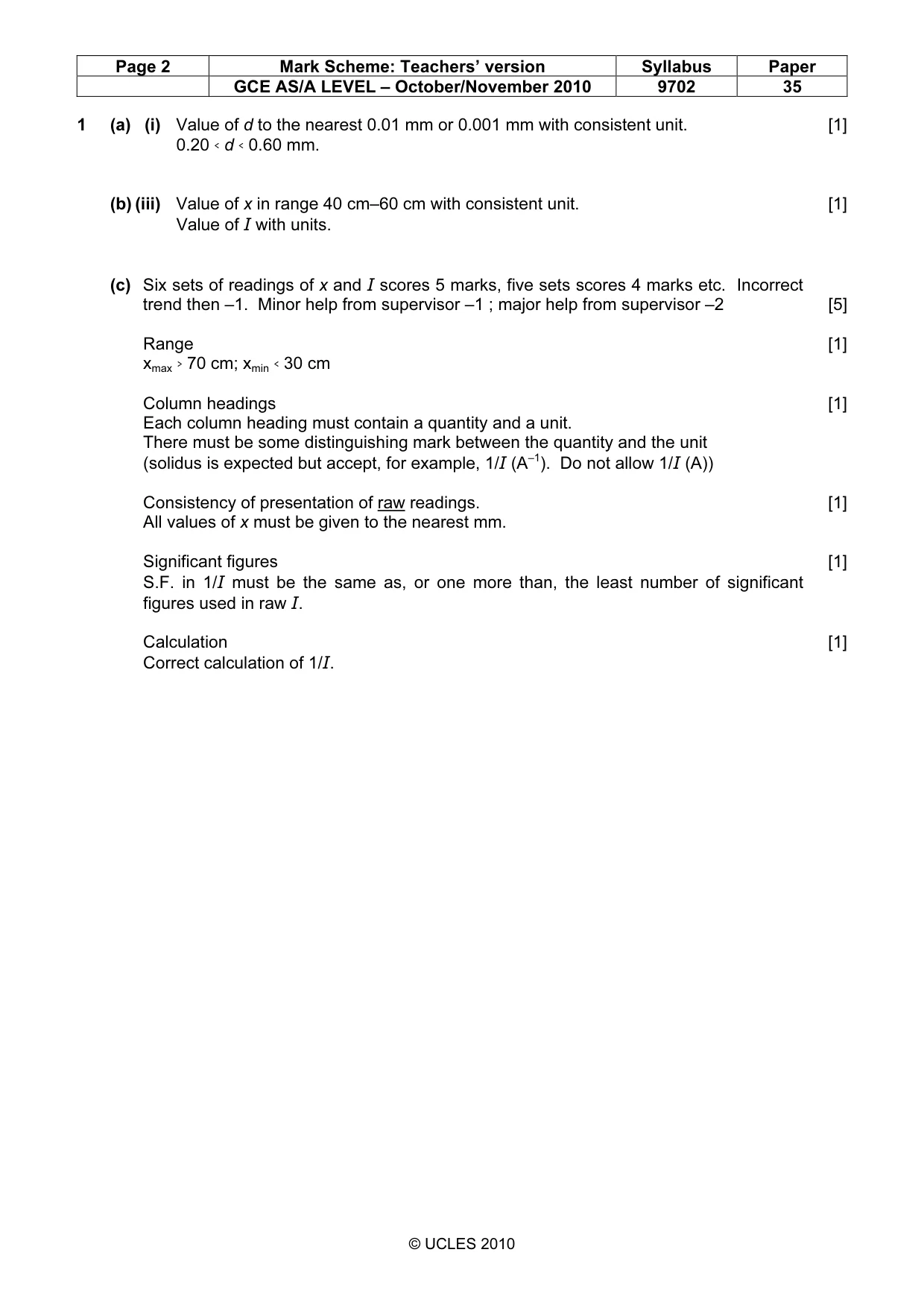Mark scheme, page 2 of 5