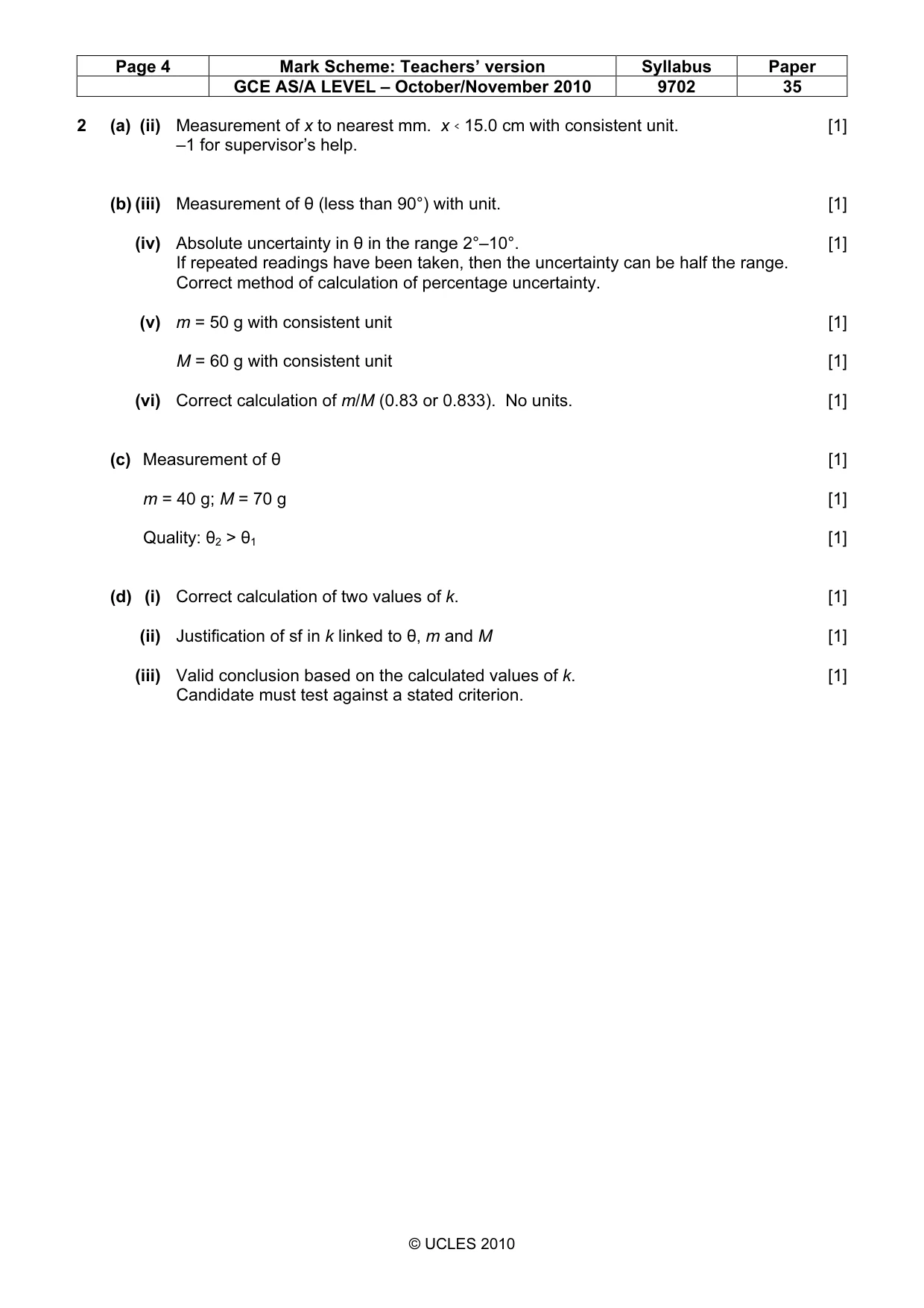 Mark scheme, page 4 of 5