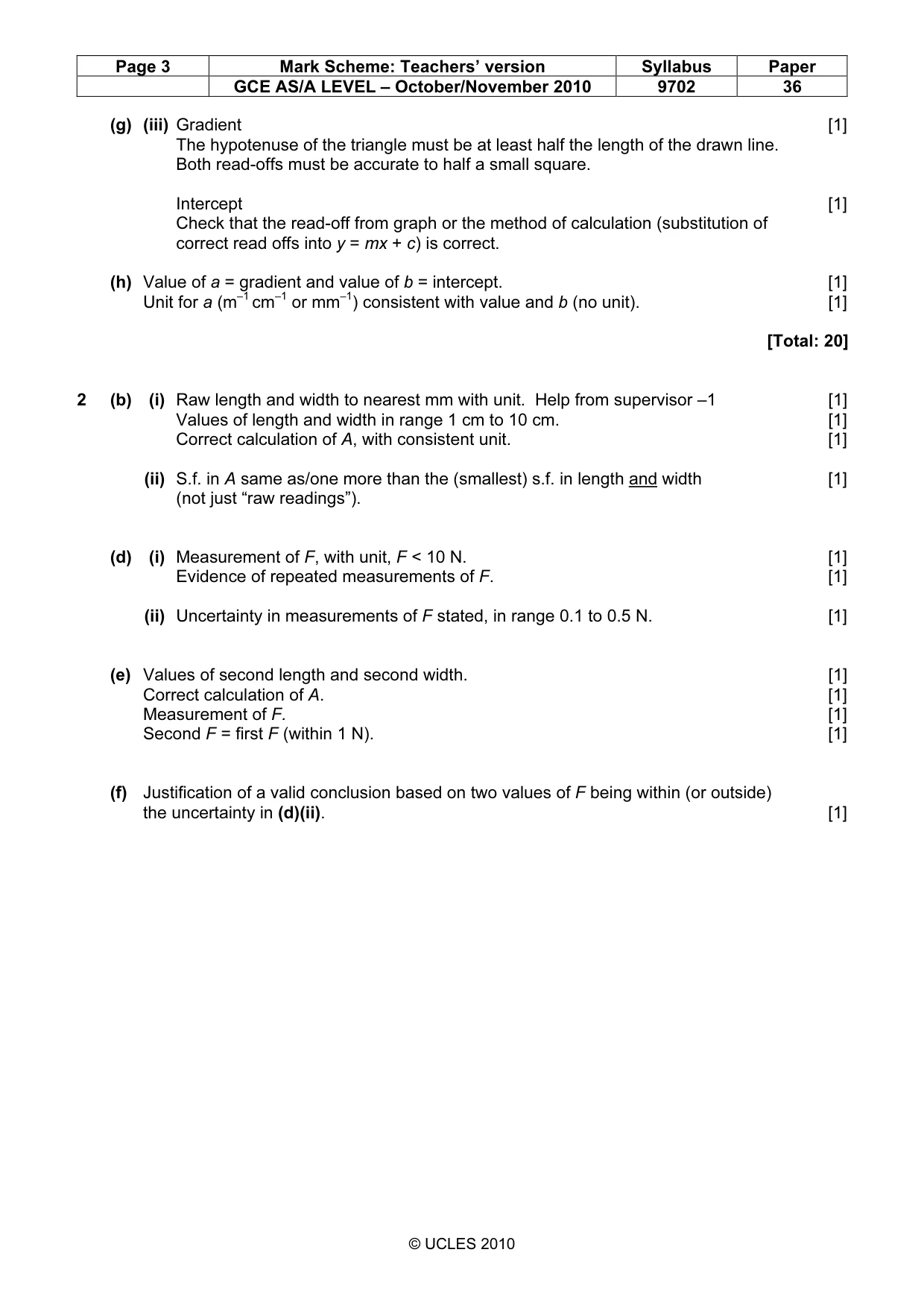 Mark scheme, page 3 of 4
