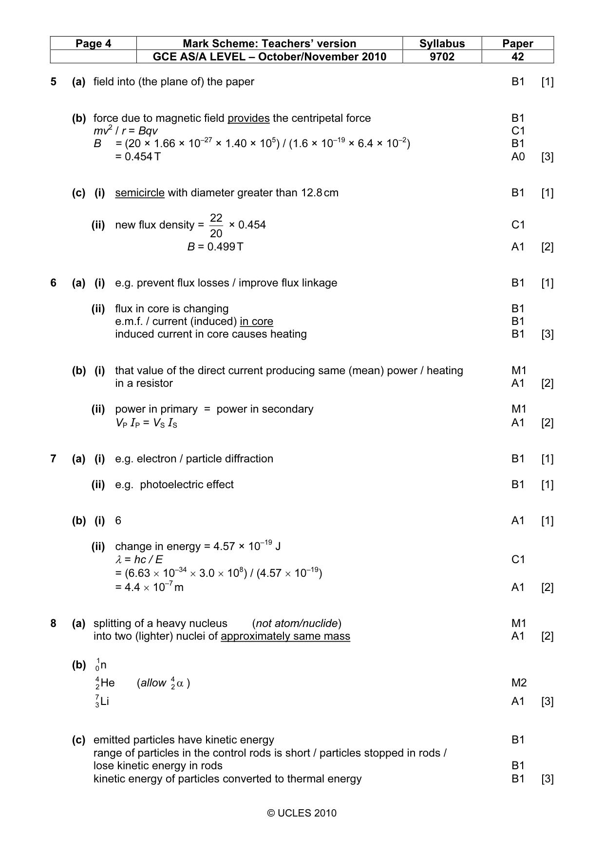 Mark scheme, page 4 of 6