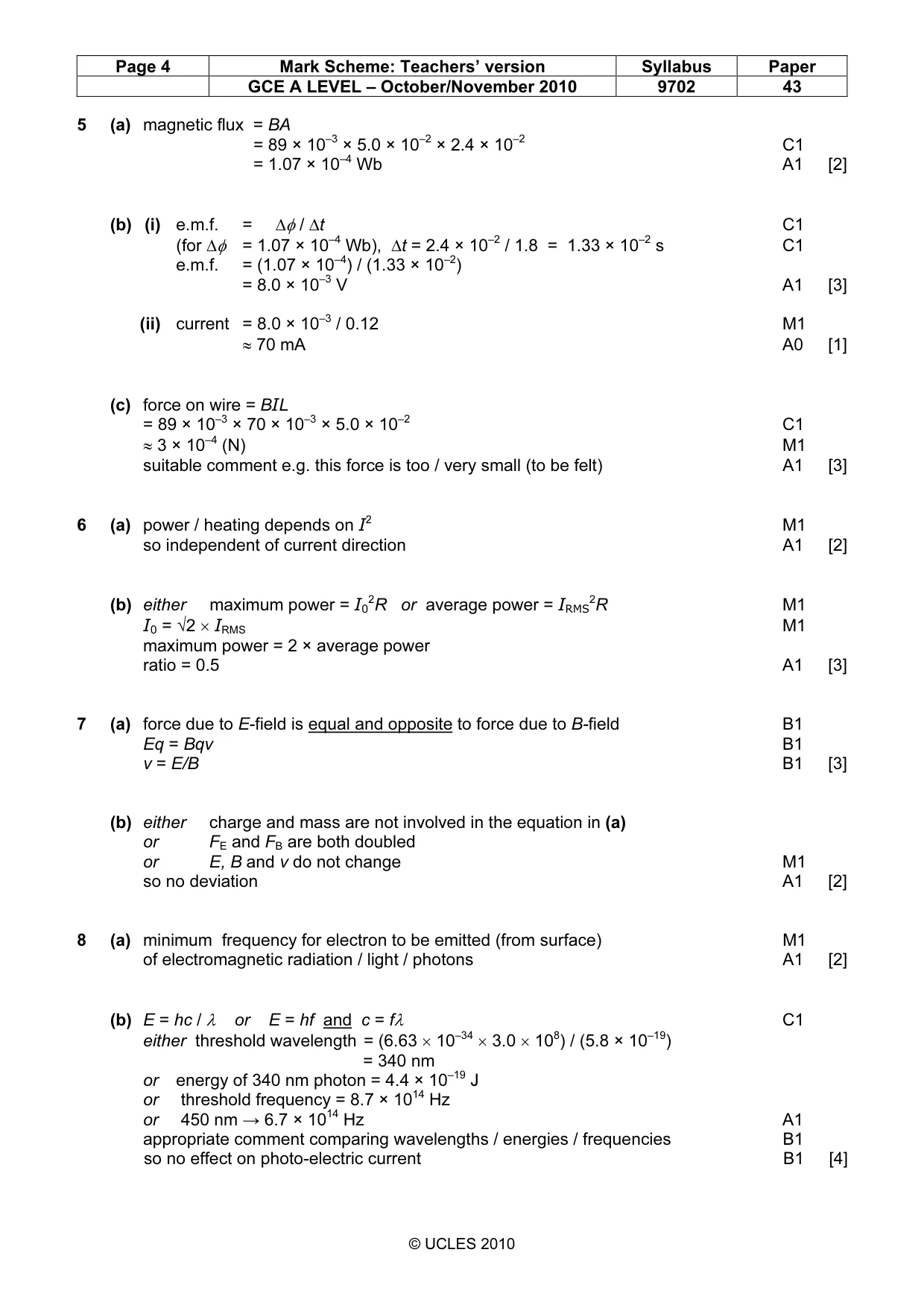 Mark scheme, page 4 of 6