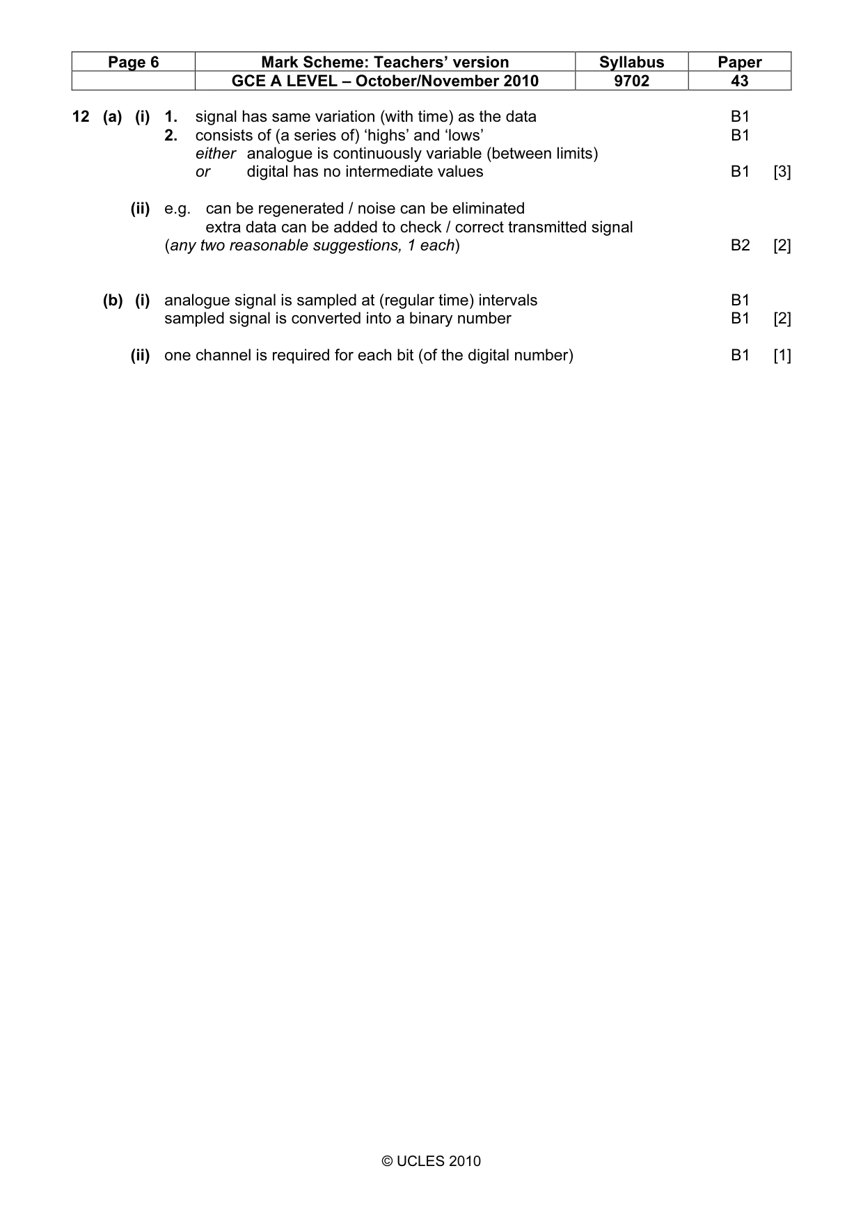 Mark scheme, page 6 of 6