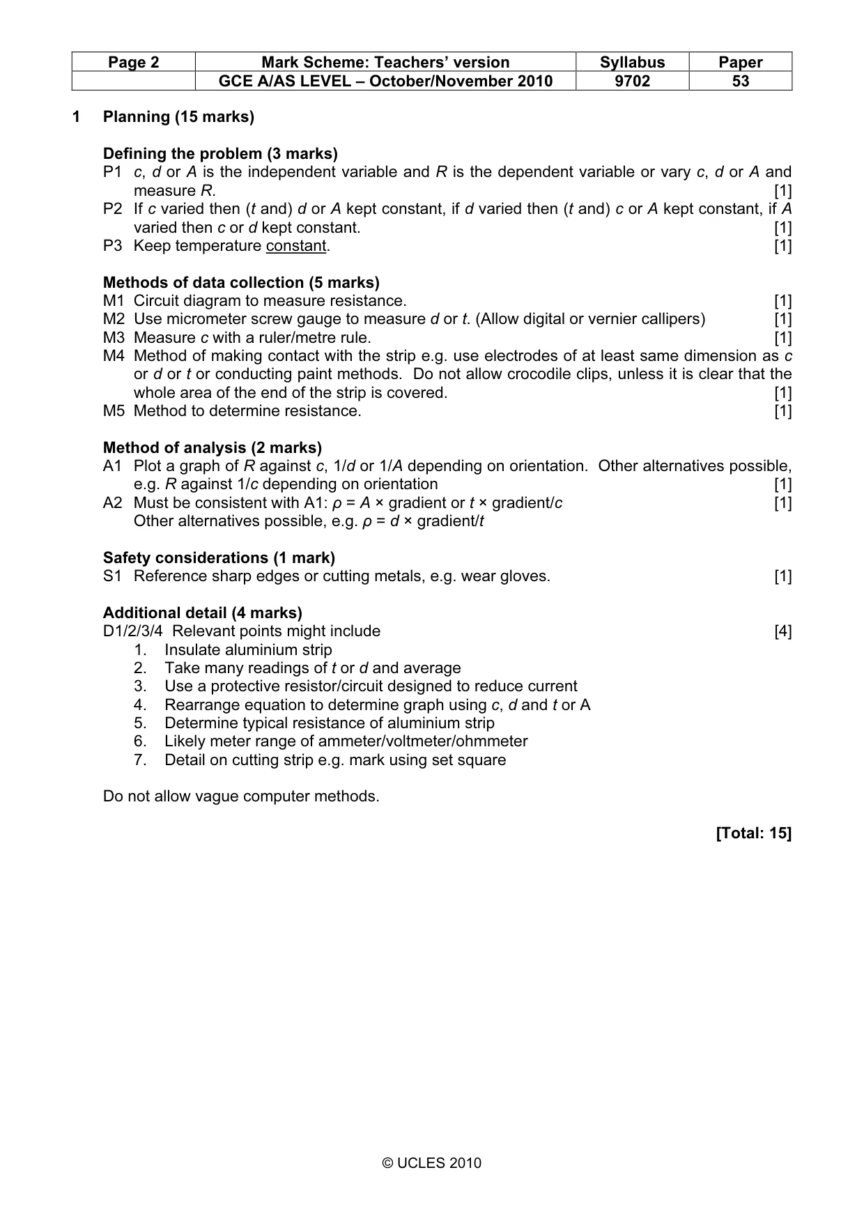 Mark scheme, page 2 of 4