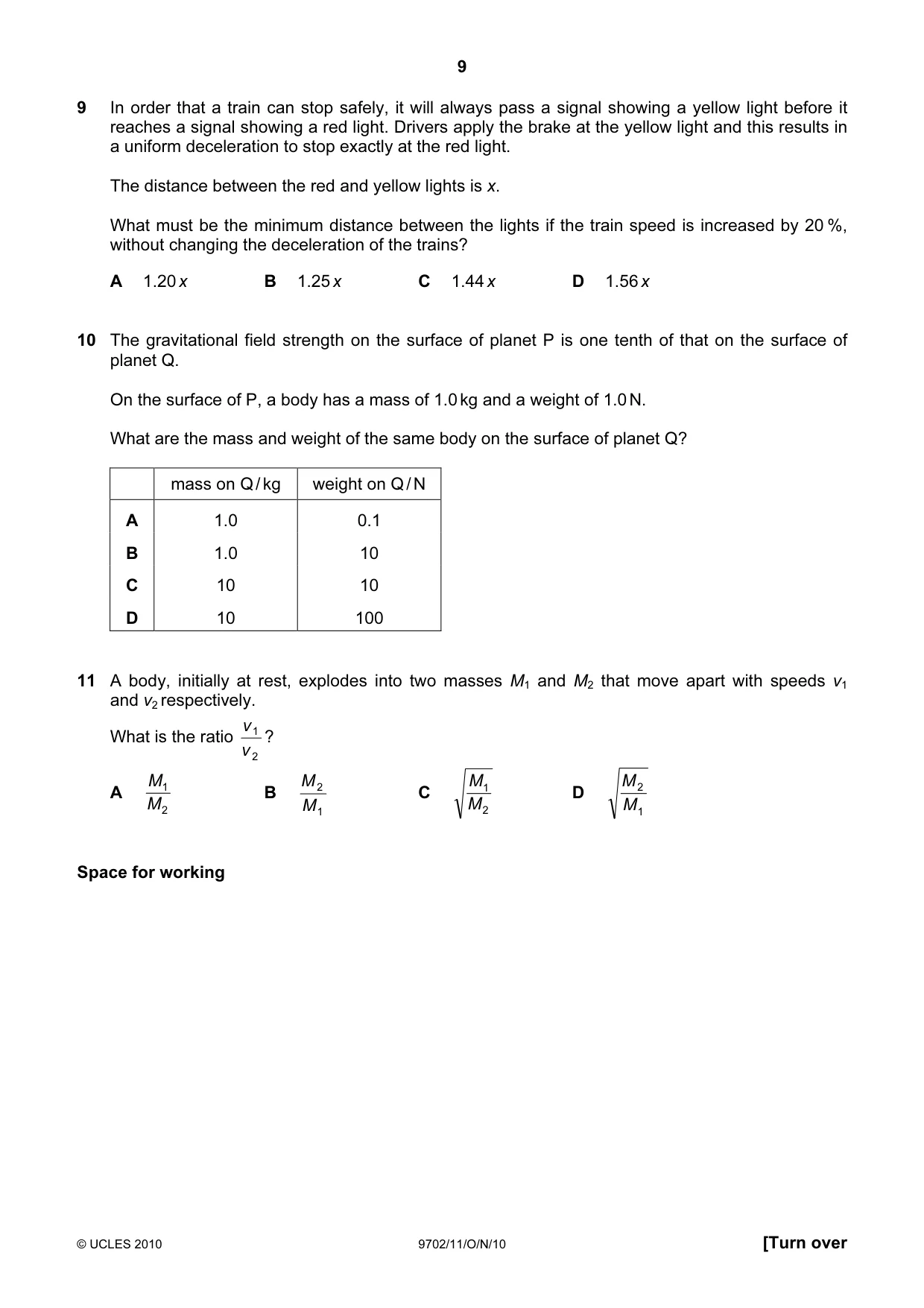 Cambridge A Level Physics 9702 2010 Oct/Nov Paper 1 · Variant 1 question paper, page 9 of 24