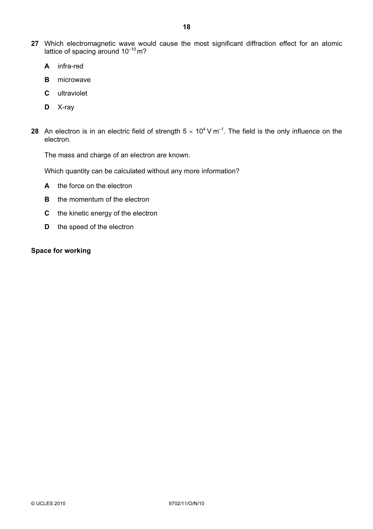 Cambridge A Level Physics 9702 2010 Oct/Nov Paper 1 · Variant 1 question paper, page 18 of 24
