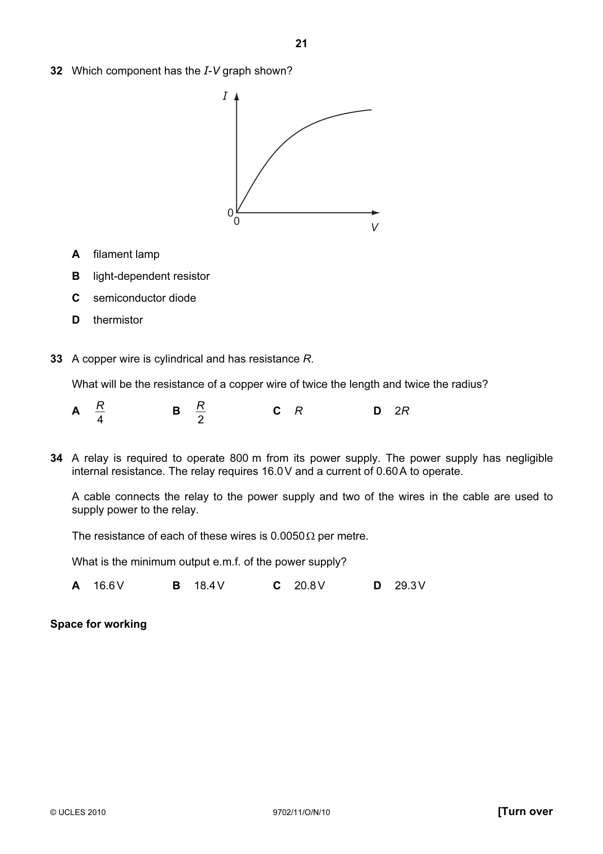 Cambridge A Level Physics 9702 2010 Oct/Nov Paper 1 · Variant 1 question paper, page 21 of 24