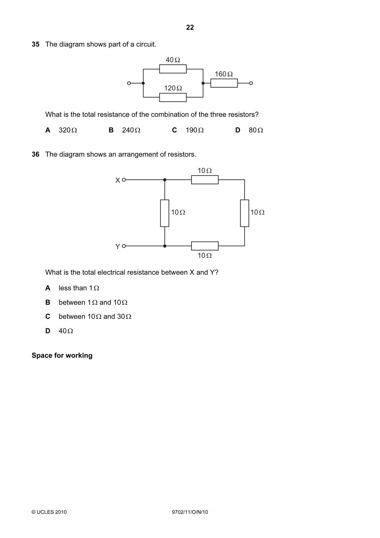 Cambridge A Level Physics 9702 2010 Oct/Nov Paper 1 · Variant 1 question paper, page 22 of 24