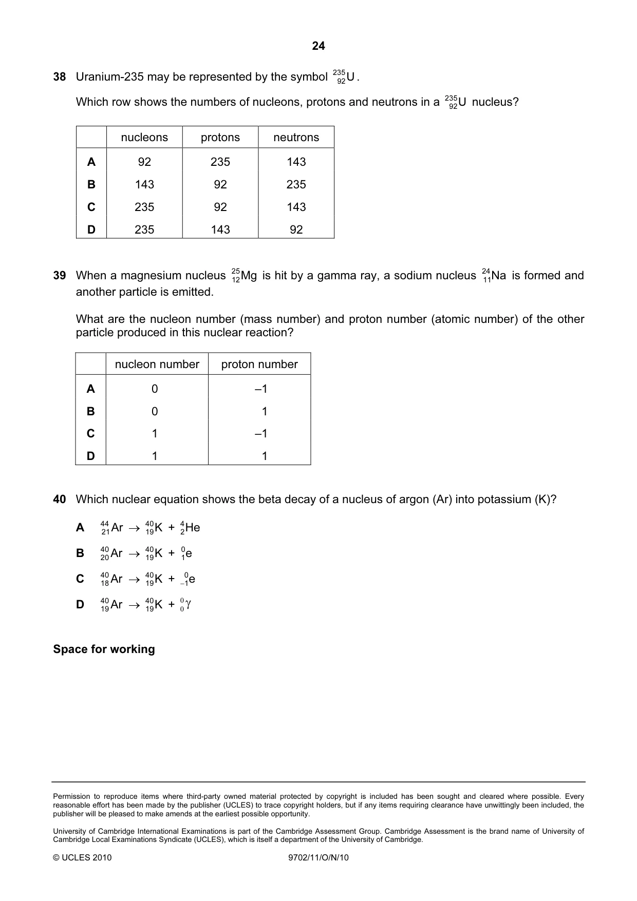 Cambridge A Level Physics 9702 2010 Oct/Nov Paper 1 · Variant 1 question paper, page 24 of 24
