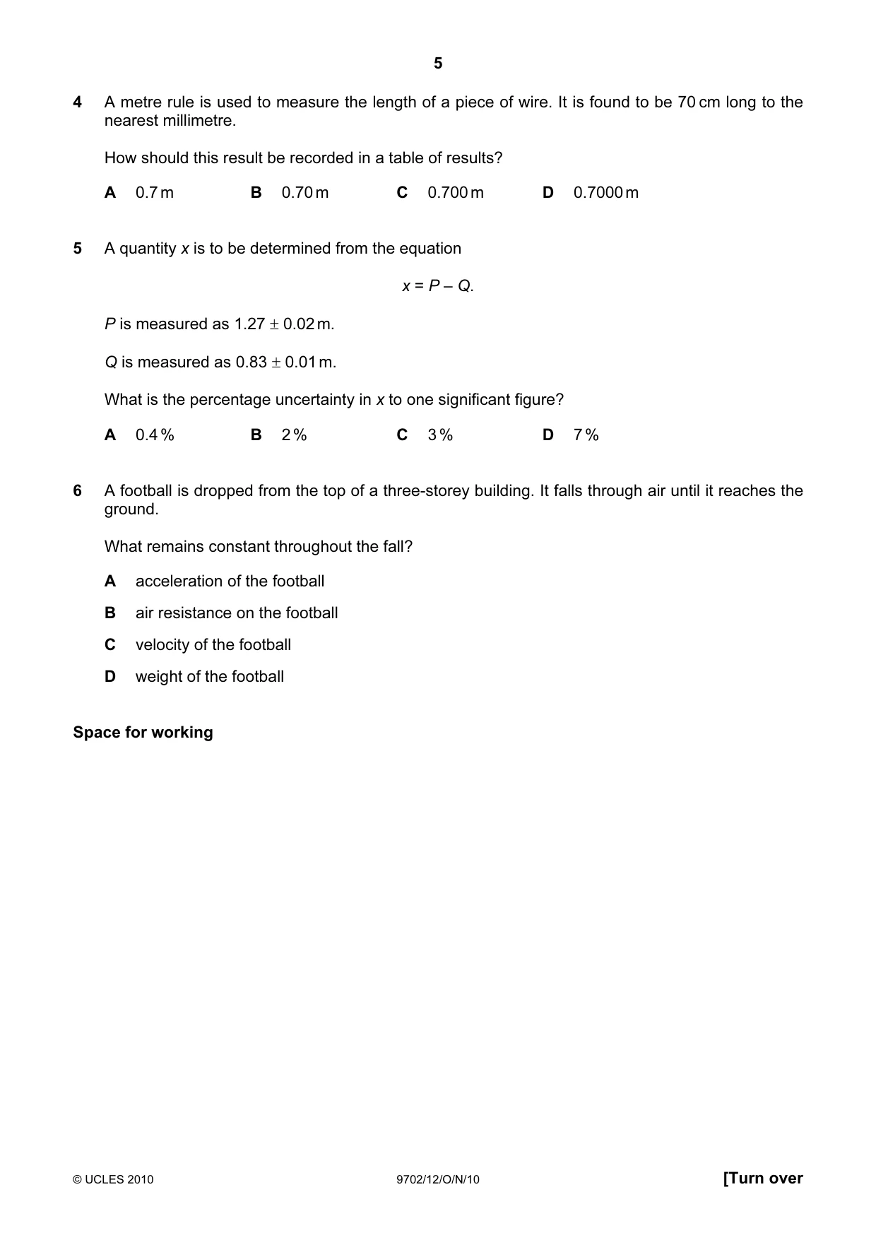 Cambridge A Level Physics 9702 2010 Oct/Nov Paper 1 · Variant 2 question paper, page 5 of 24
