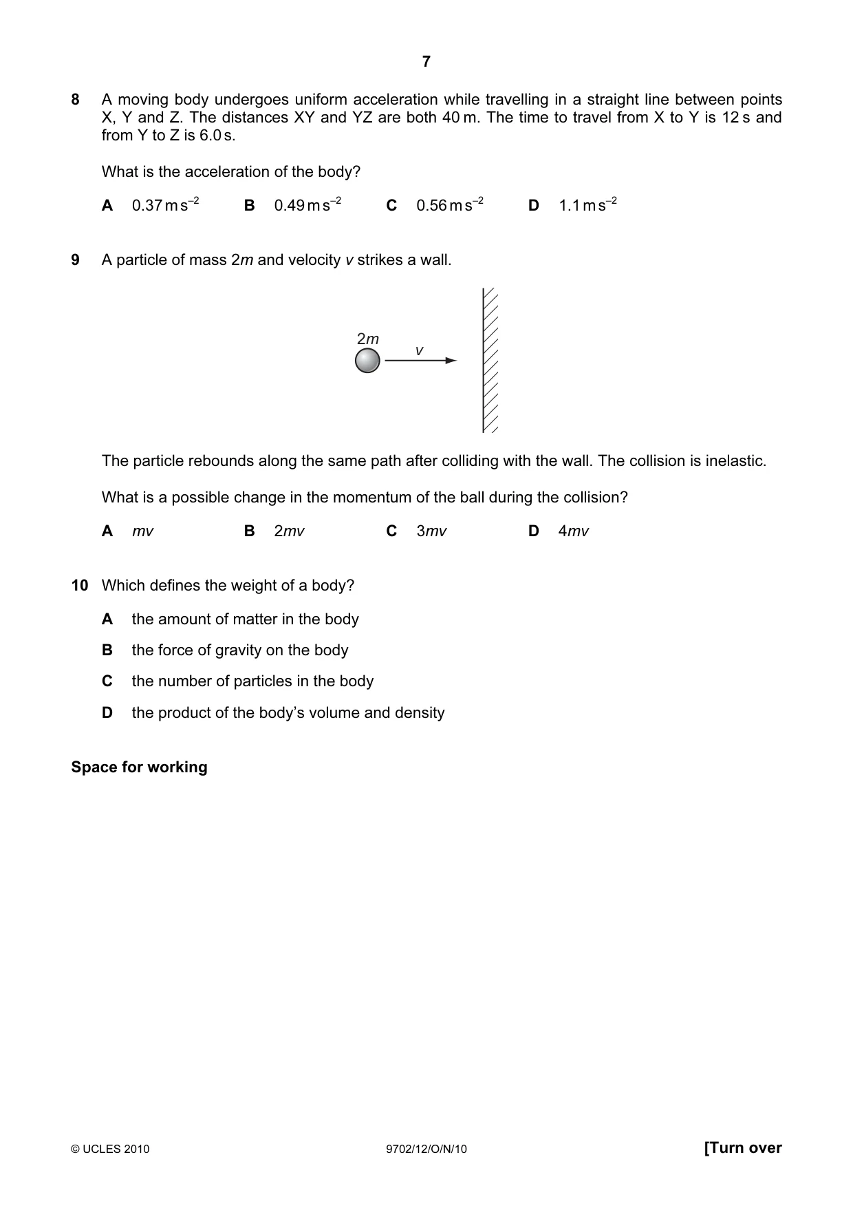 Cambridge A Level Physics 9702 2010 Oct/Nov Paper 1 · Variant 2 question paper, page 7 of 24