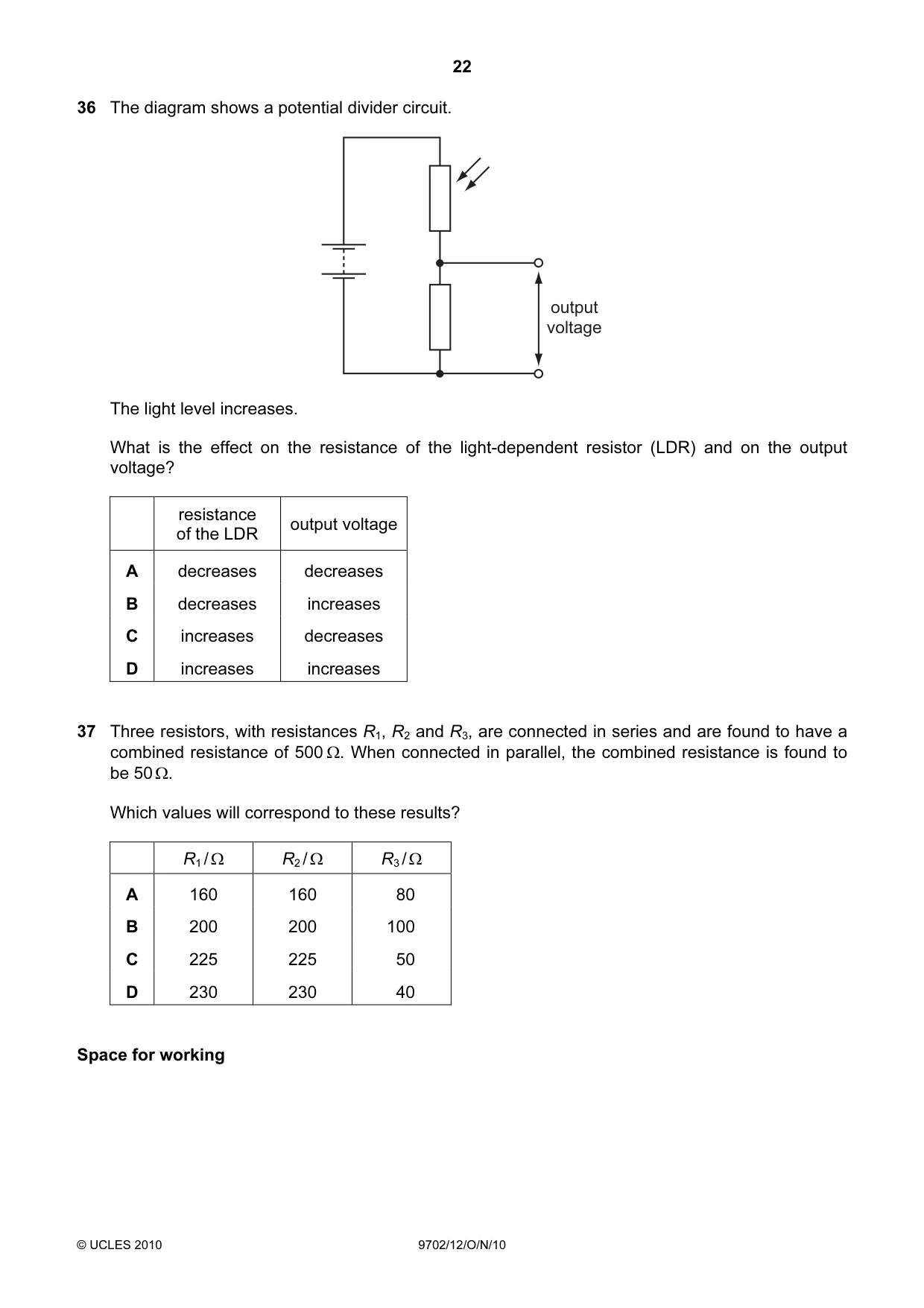 Cambridge A Level Physics 9702 2010 Oct/Nov Paper 1 · Variant 2 question paper, page 22 of 24