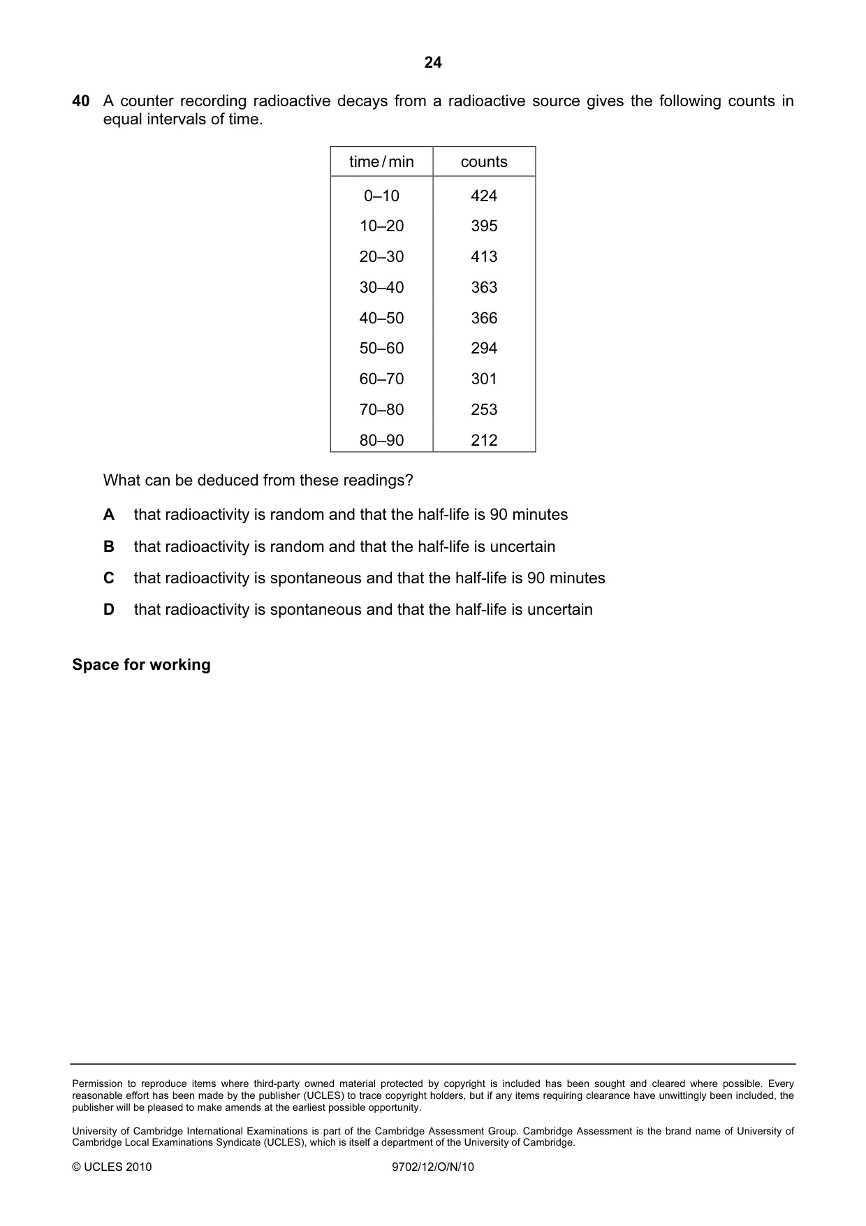 Cambridge A Level Physics 9702 2010 Oct/Nov Paper 1 · Variant 2 question paper, page 24 of 24