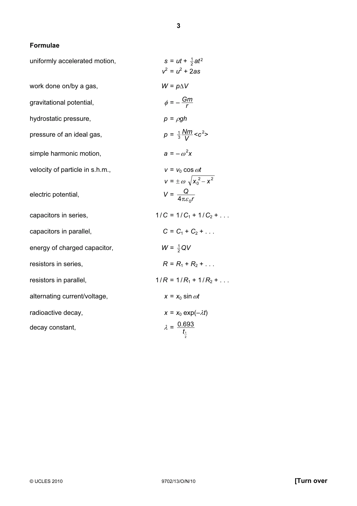 Cambridge A Level Physics 9702 2010 Oct/Nov Paper 1 · Variant 3 question paper, page 3 of 24