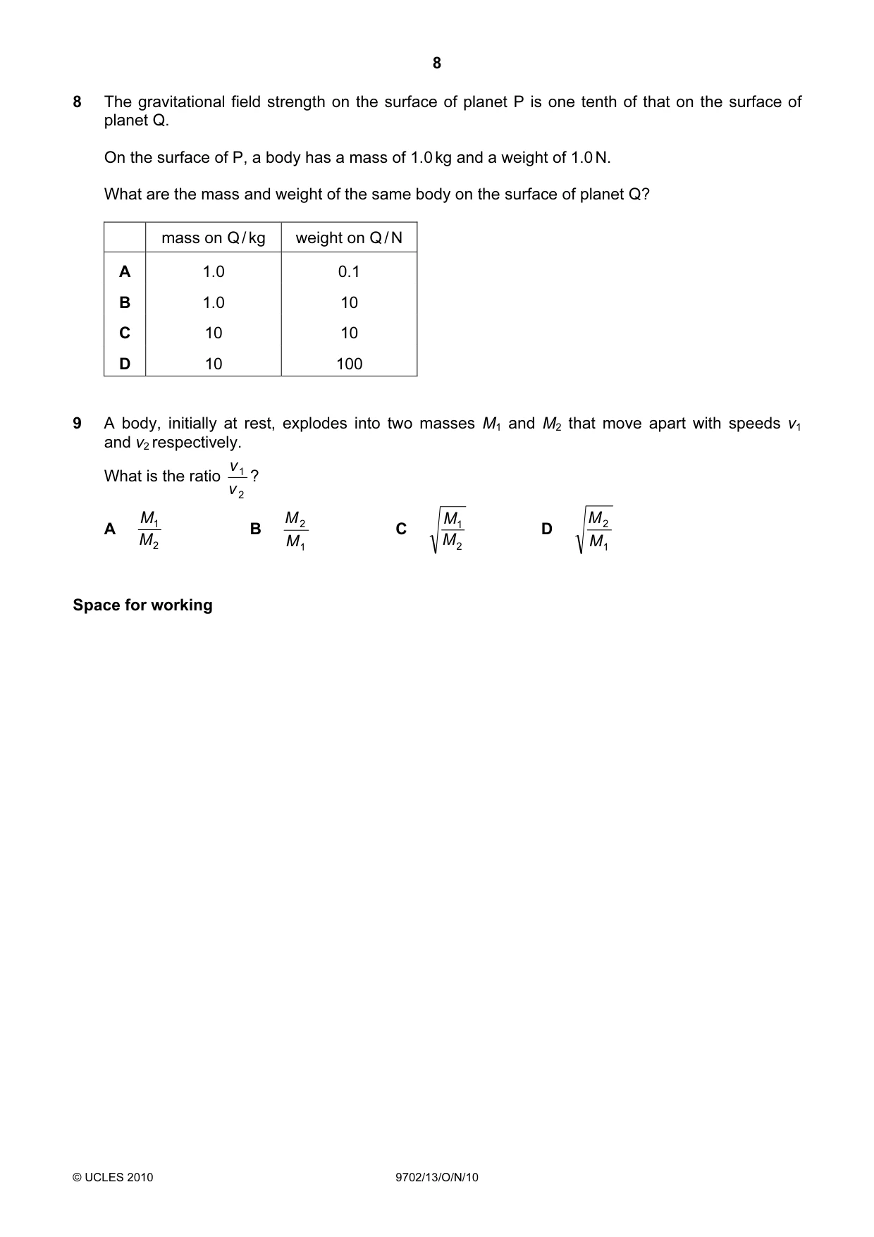 Cambridge A Level Physics 9702 2010 Oct/Nov Paper 1 · Variant 3 question paper, page 8 of 24