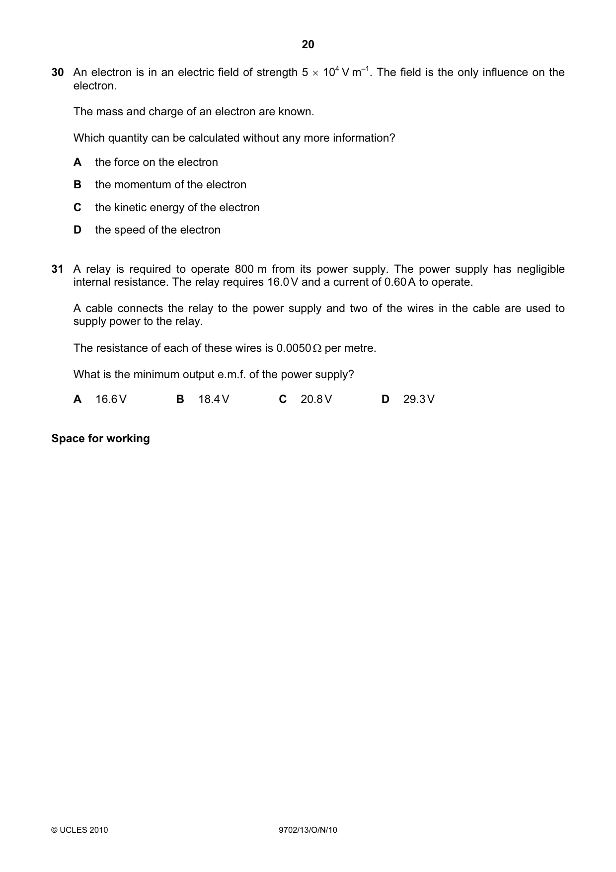 Cambridge A Level Physics 9702 2010 Oct/Nov Paper 1 · Variant 3 question paper, page 20 of 24