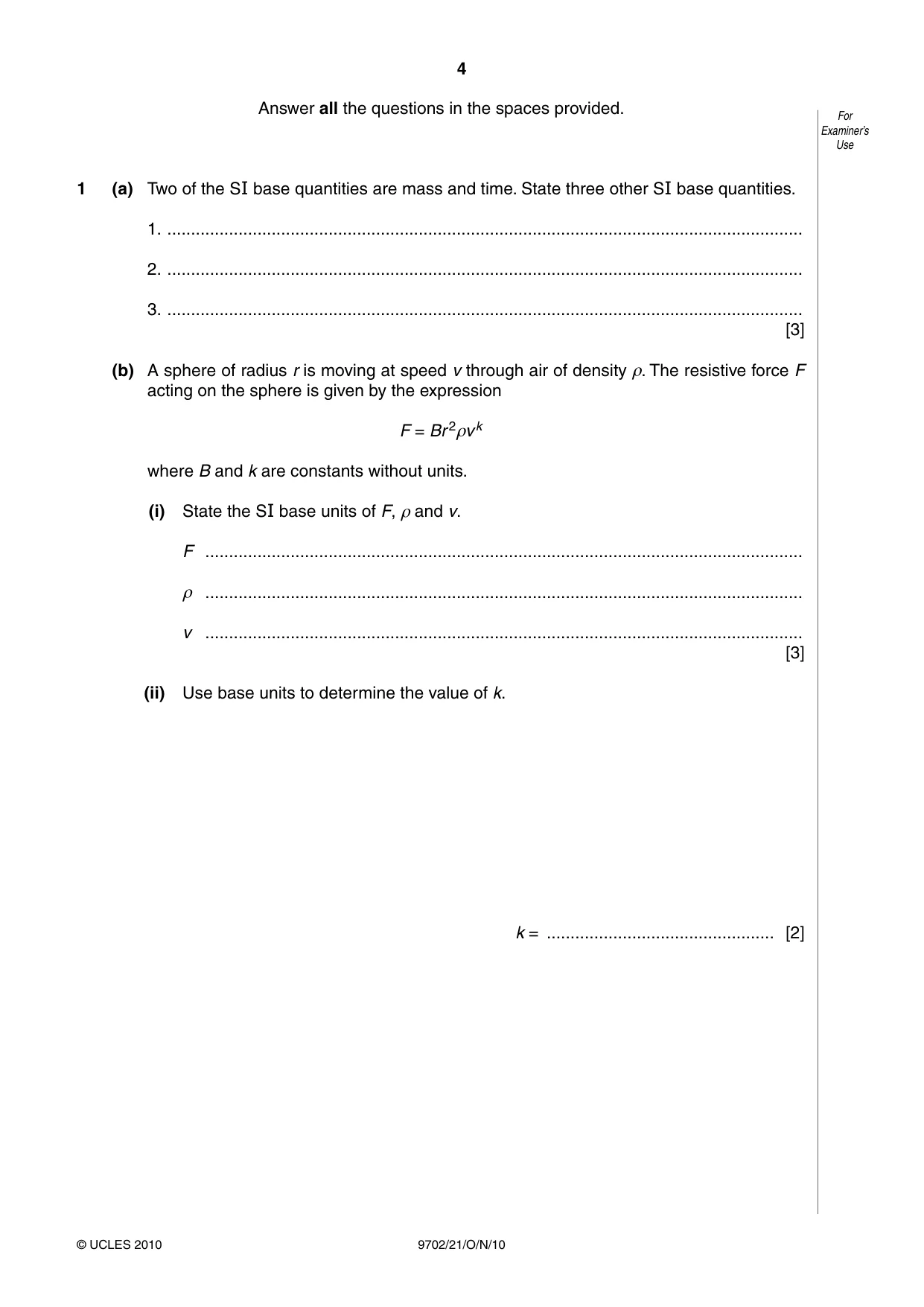 Cambridge A Level Physics 9702 2010 Oct/Nov Paper 2 · Variant 1 question paper, page 4 of 16