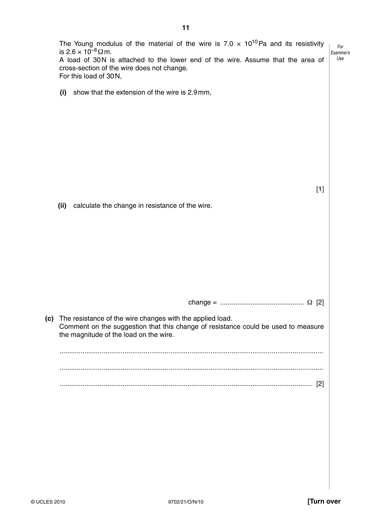Cambridge A Level Physics 9702 2010 Oct/Nov Paper 2 · Variant 1 question paper, page 11 of 16
