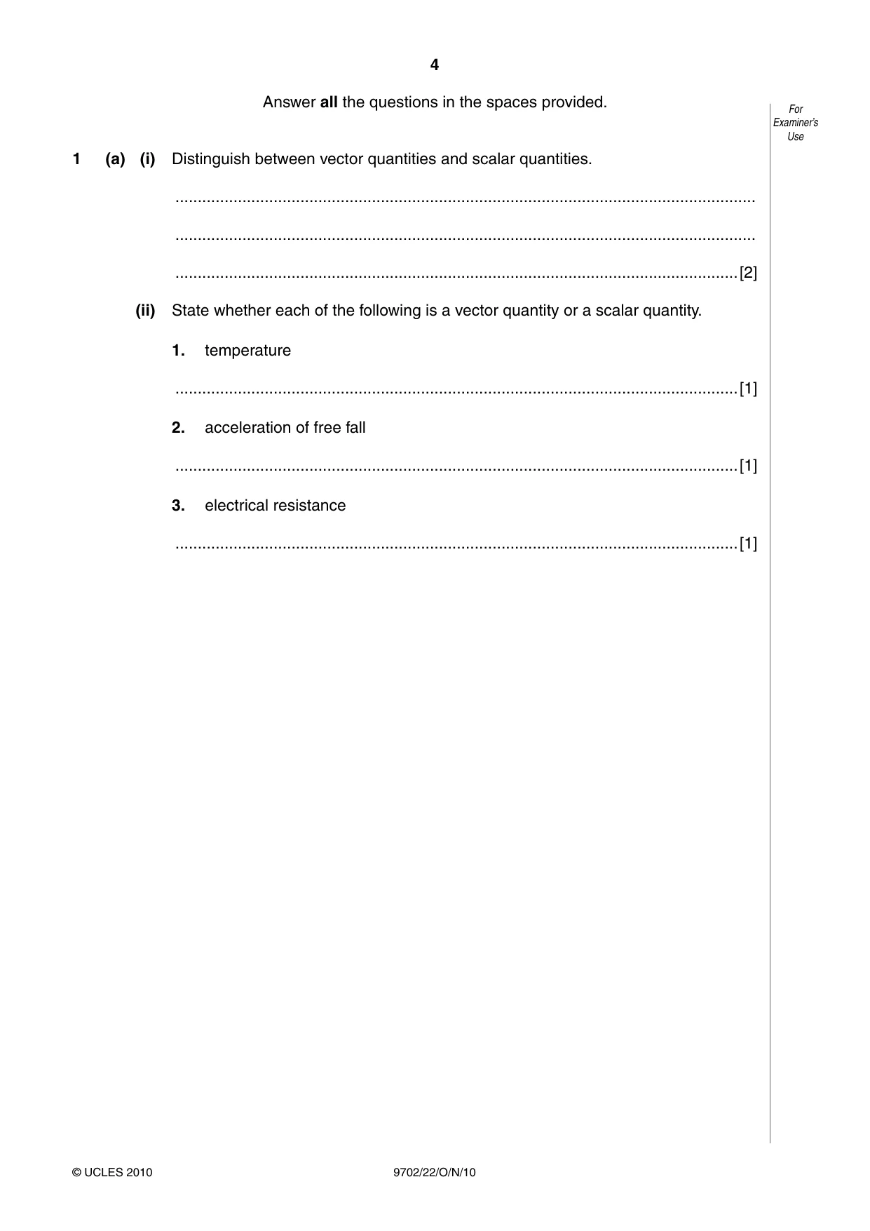 Cambridge A Level Physics 9702 2010 Oct/Nov Paper 2 · Variant 2 question paper, page 4 of 20