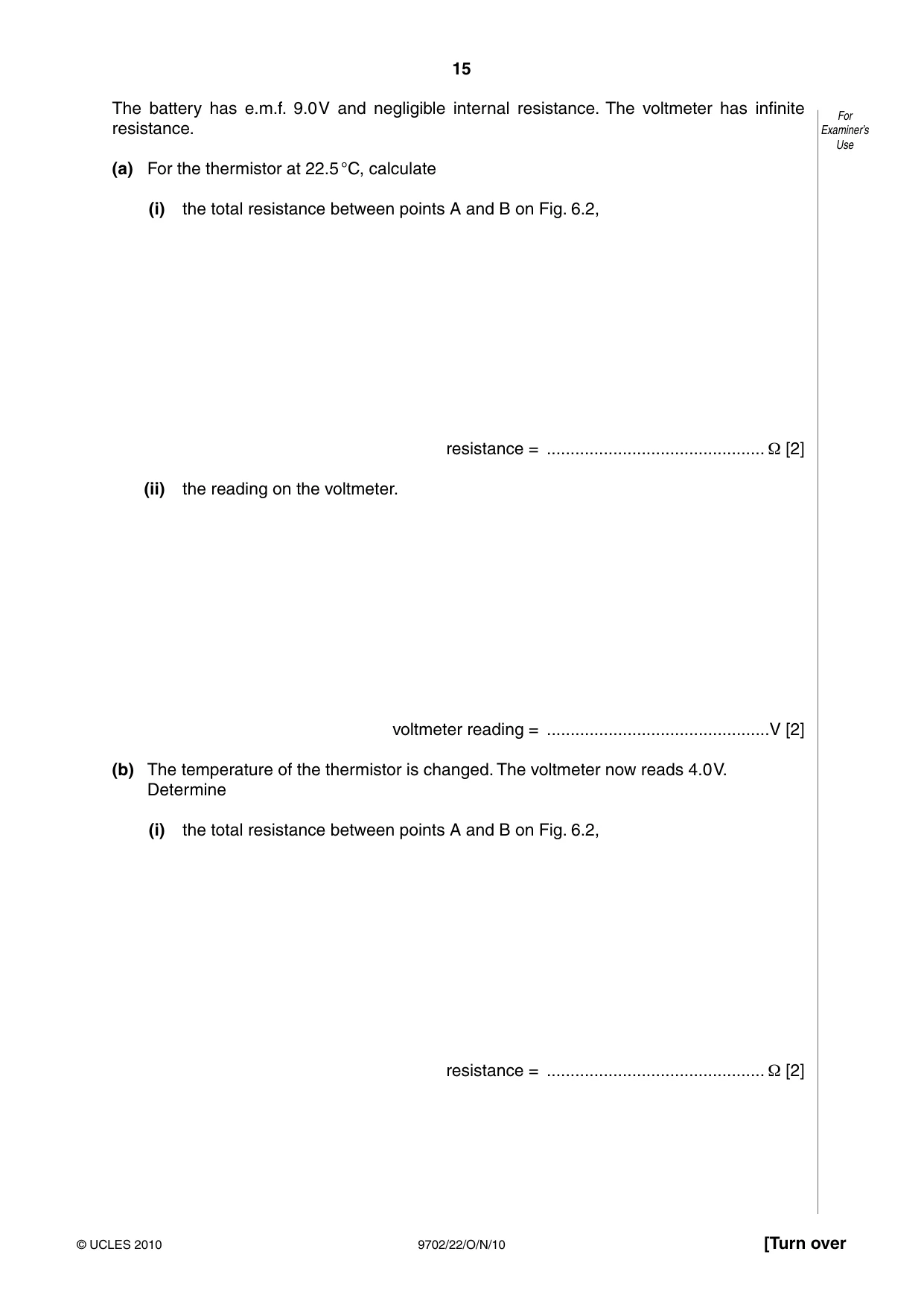 Cambridge A Level Physics 9702 2010 Oct/Nov Paper 2 · Variant 2 question paper, page 15 of 20