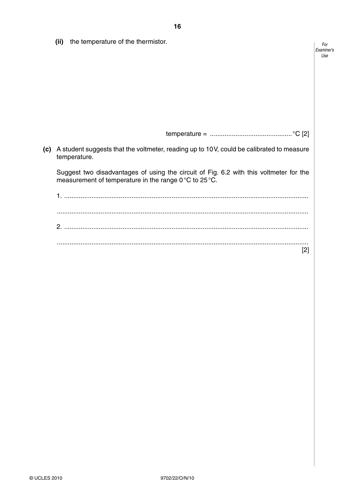 Cambridge A Level Physics 9702 2010 Oct/Nov Paper 2 · Variant 2 question paper, page 16 of 20