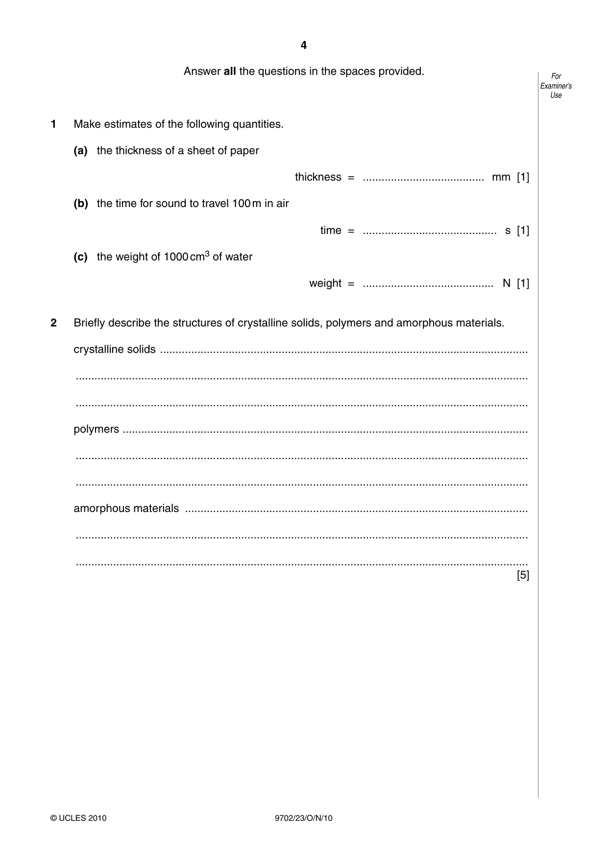 Cambridge A Level Physics 9702 2010 Oct/Nov Paper 2 · Variant 3 question paper, page 4 of 16